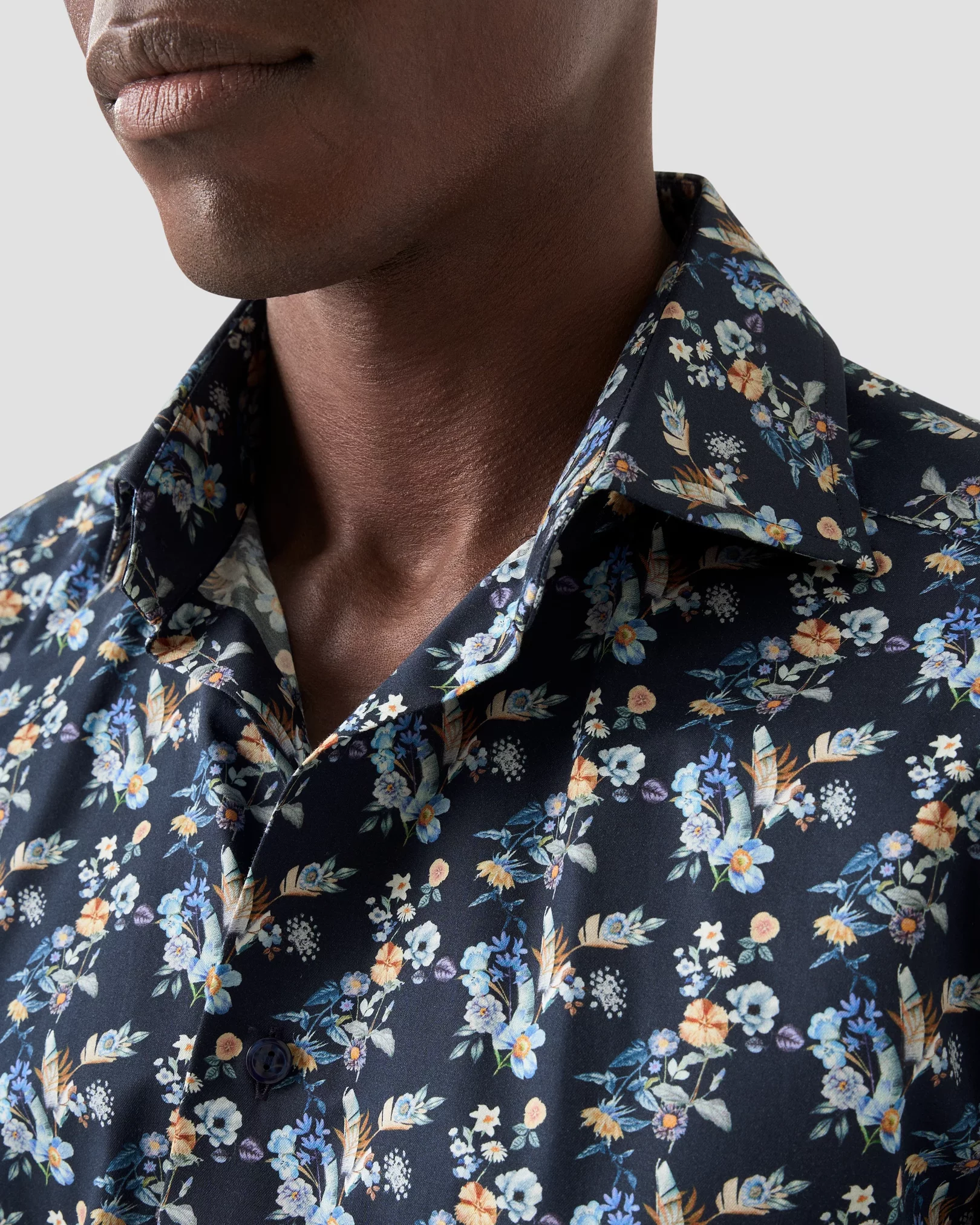 Eton - Navy Floral Print Twill Shirt