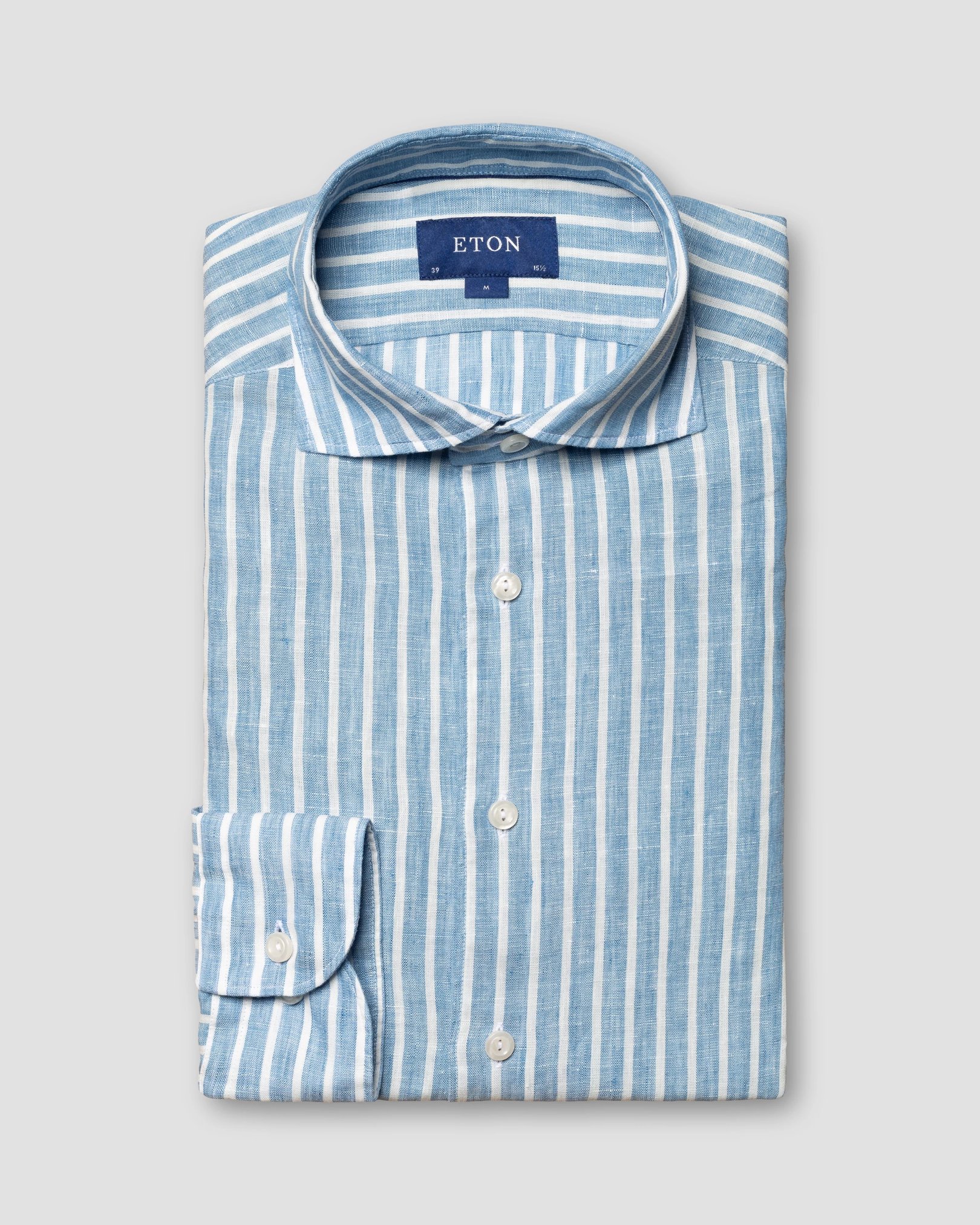Eton - mid blue striped linen