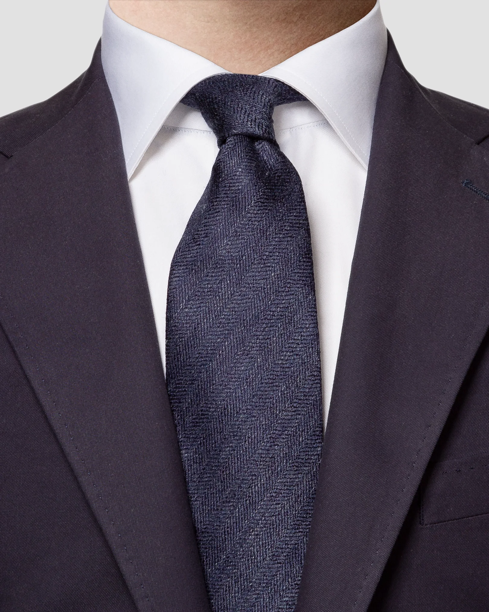Eton - navy blue herringbone silk linen tie
