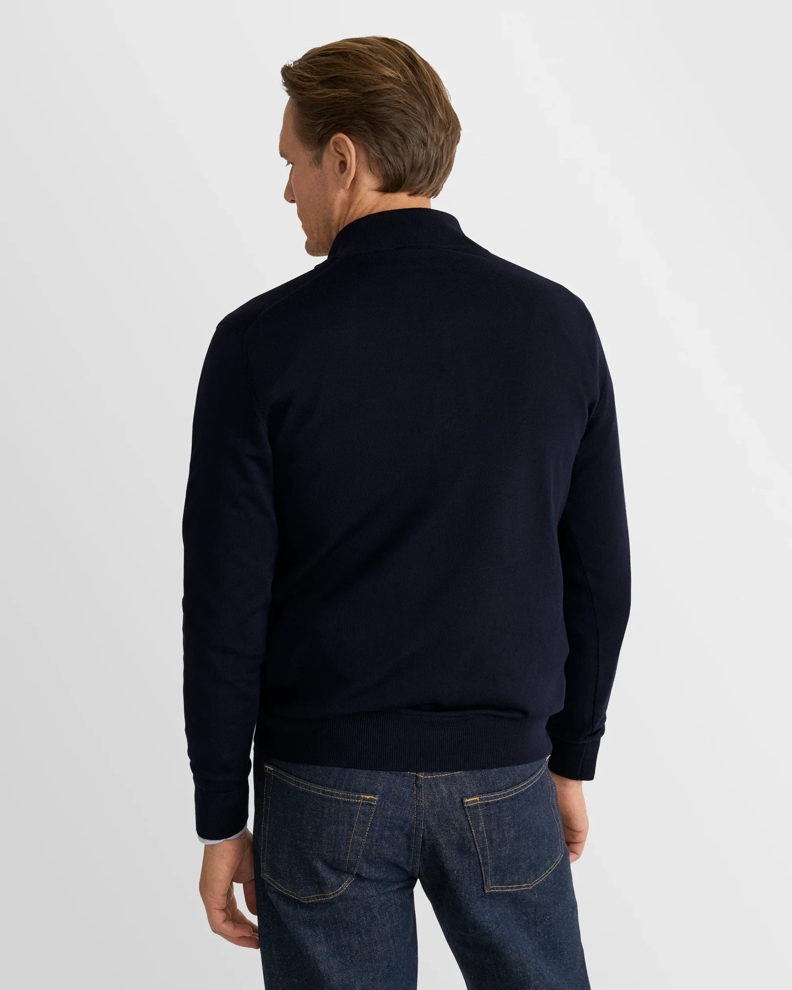 Eton - navy blue merino quarter zip knit sweater