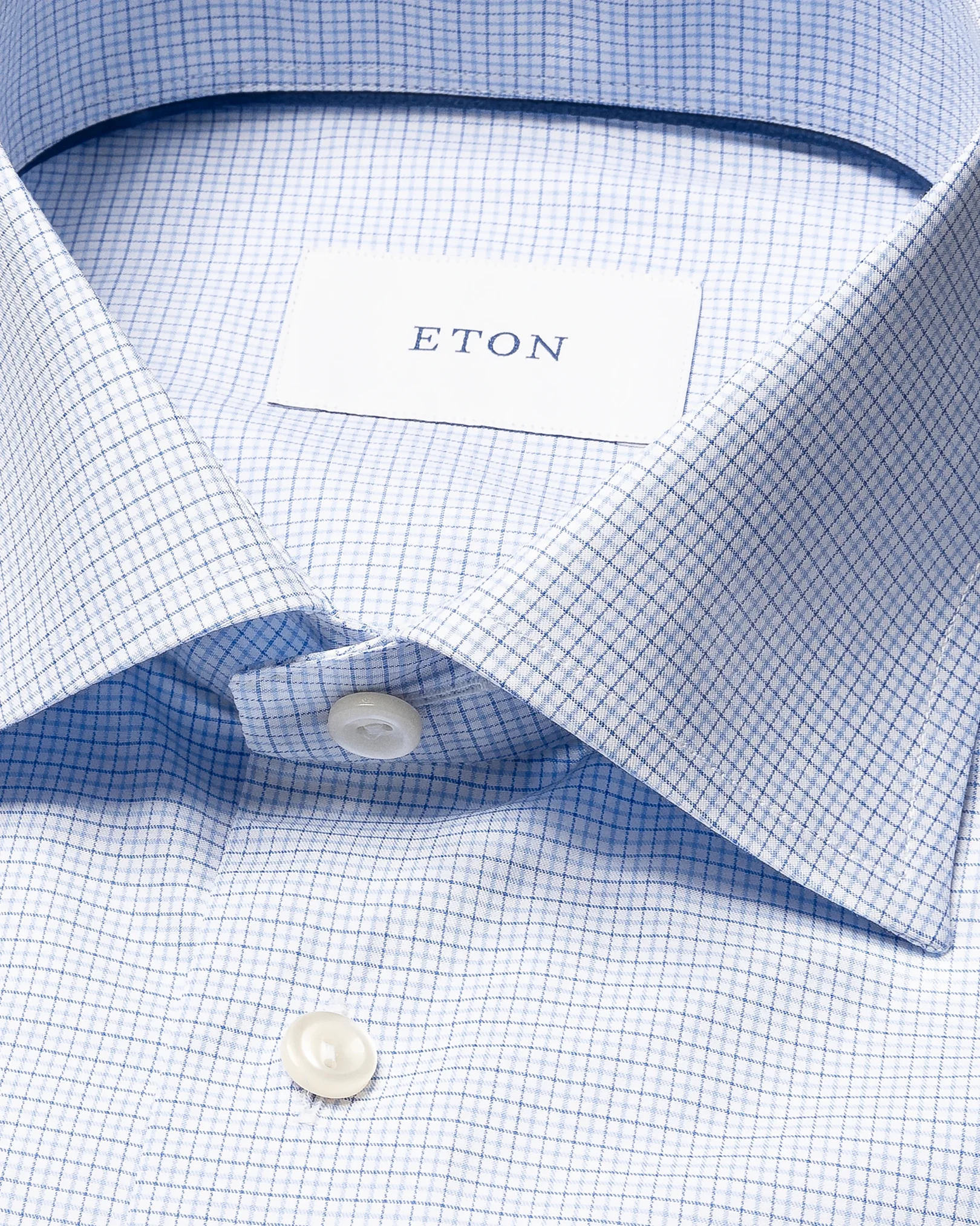 Eton - light blue check twill shirt cut away 258
