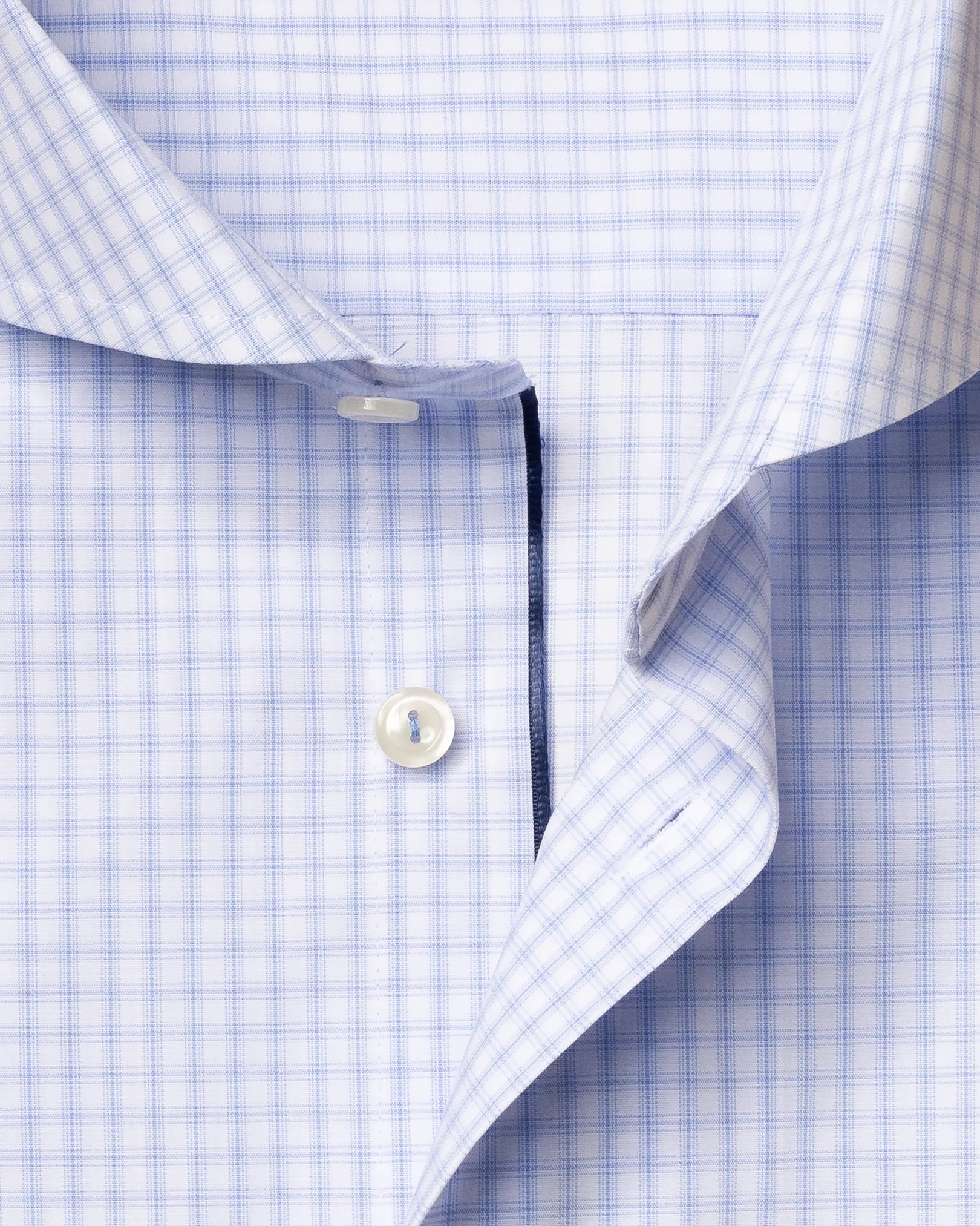 Eton - light blue checks poplin shirt extreme cut away