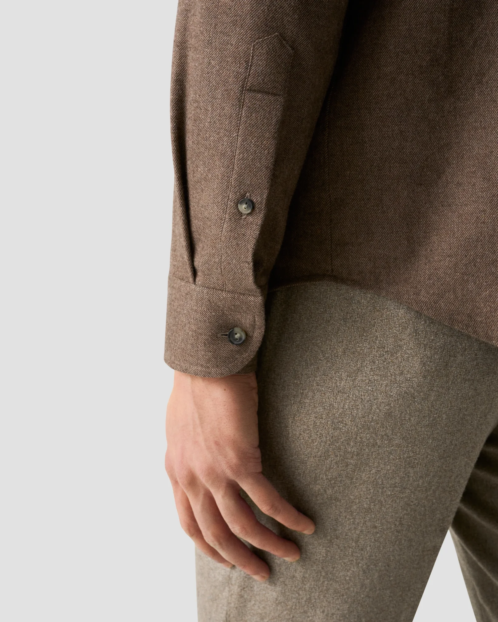 Eton - solid flannel shirt brown solid flannel shirt