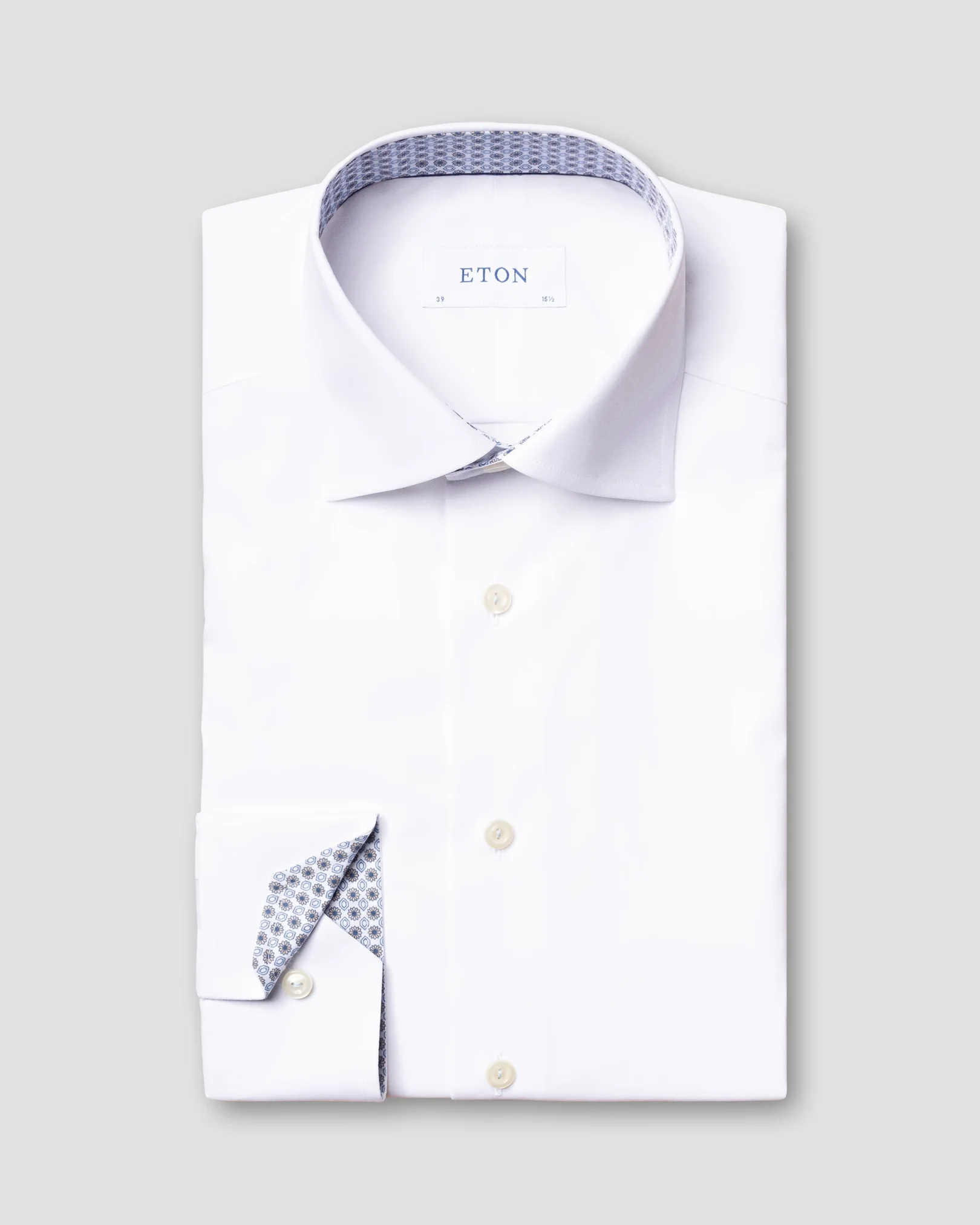 Eton - white twill shirt geometric details cut away