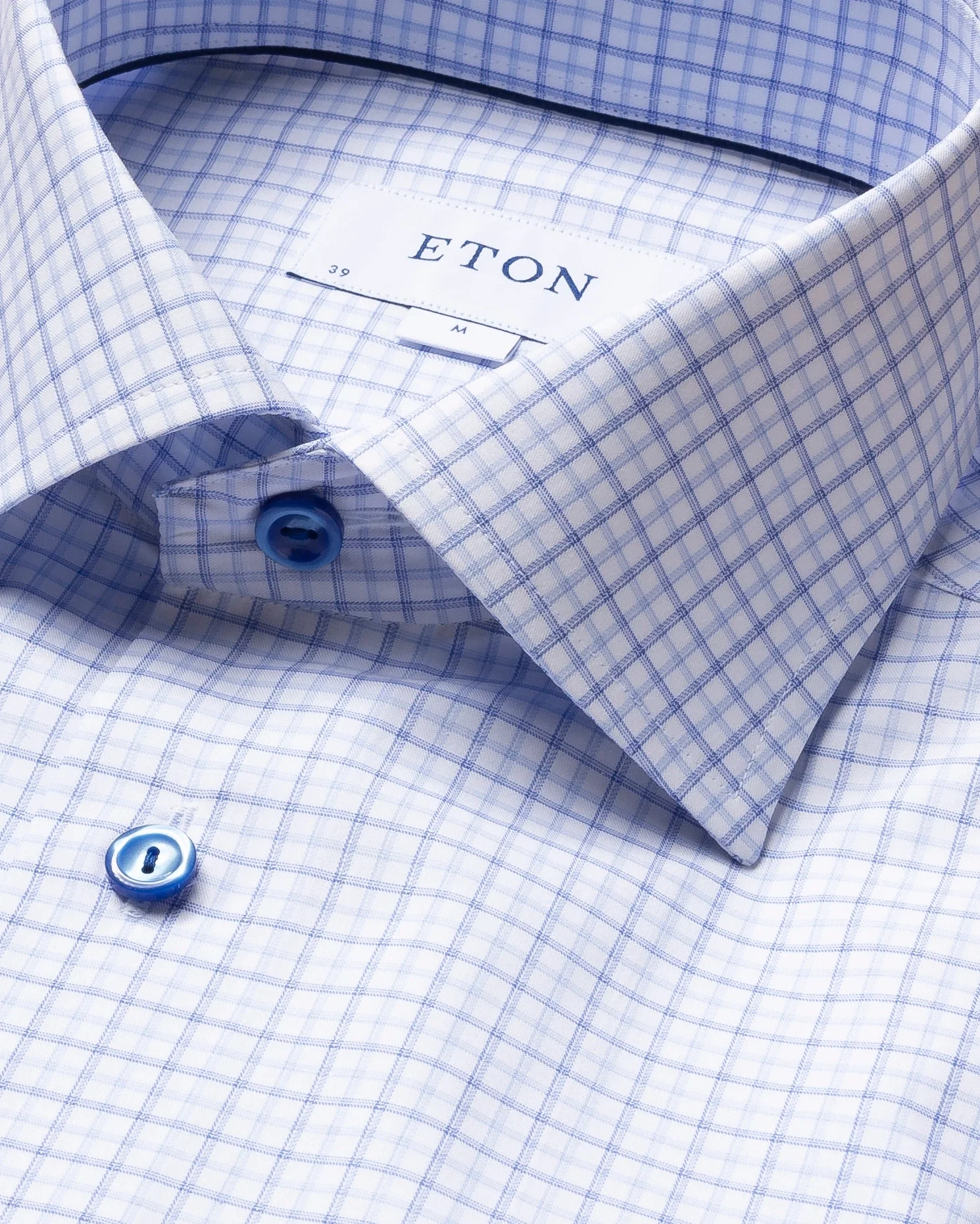 Eton - blue checked fine twill shirt