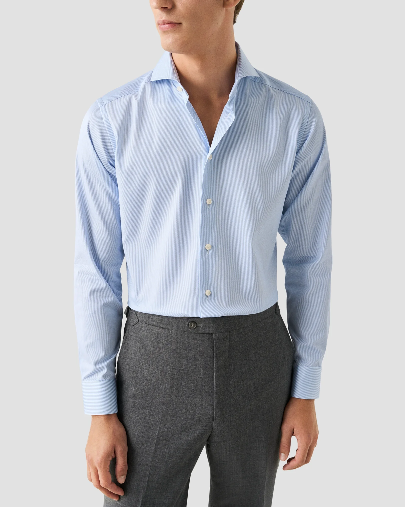 Eton - light blue striped fine twill