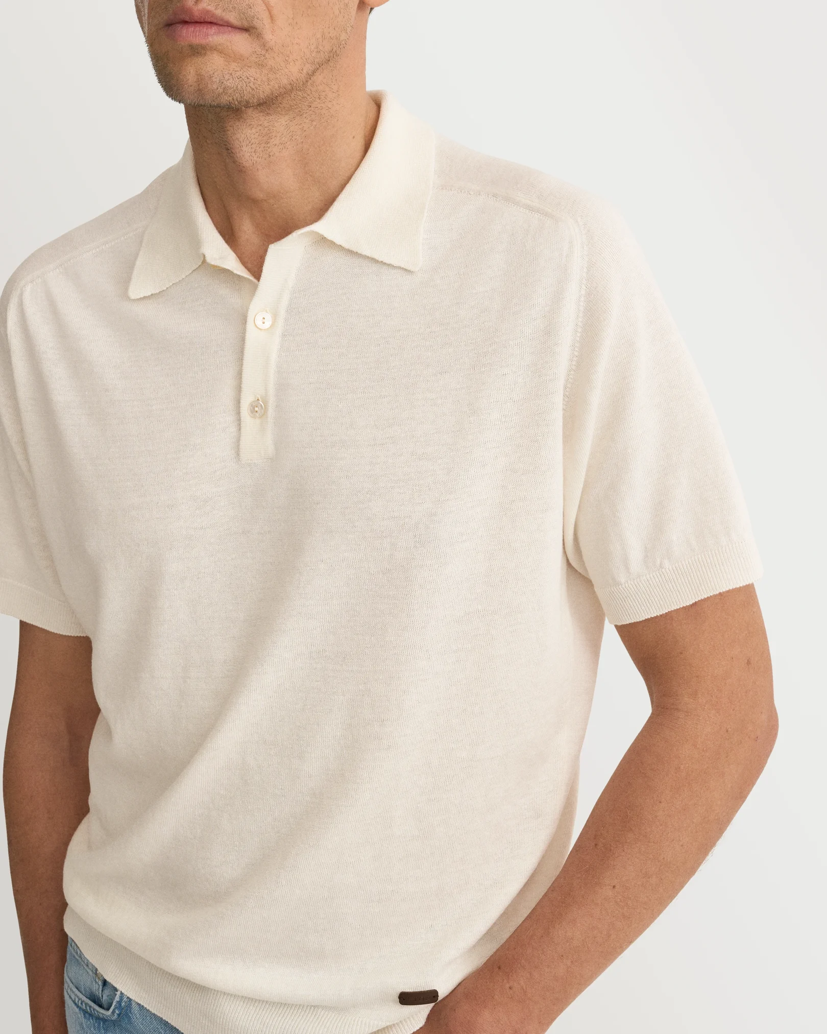 Eton - cotton linen fine knit polo shirt