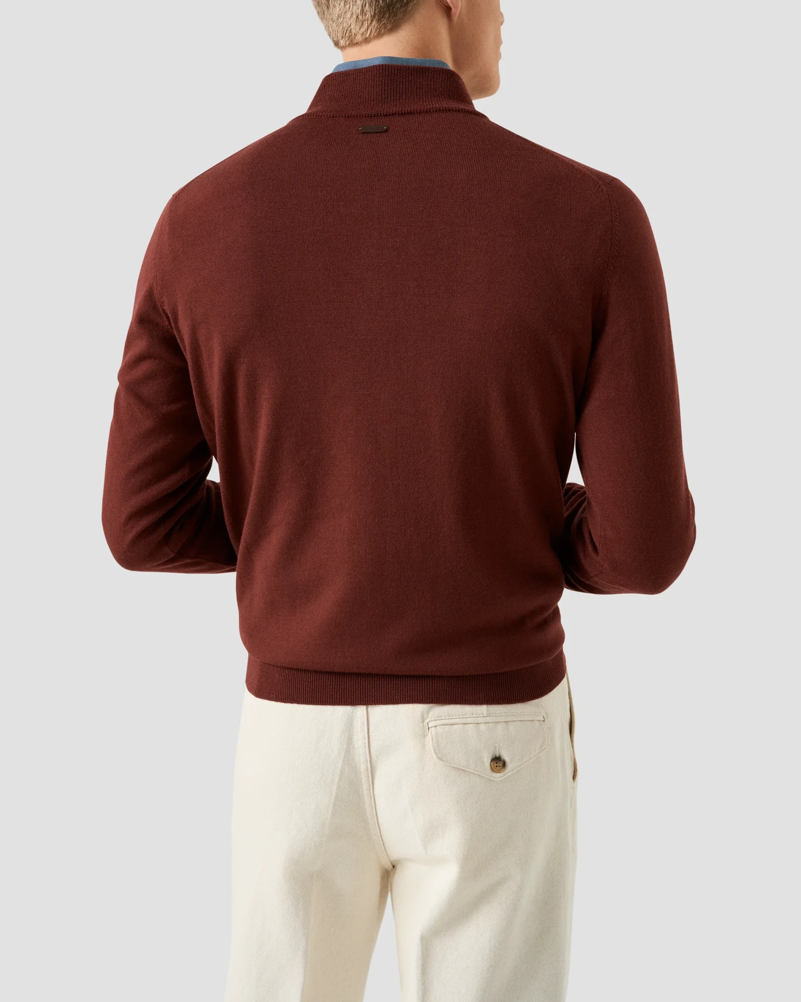 Eton - red merino quarter zip knit sweater