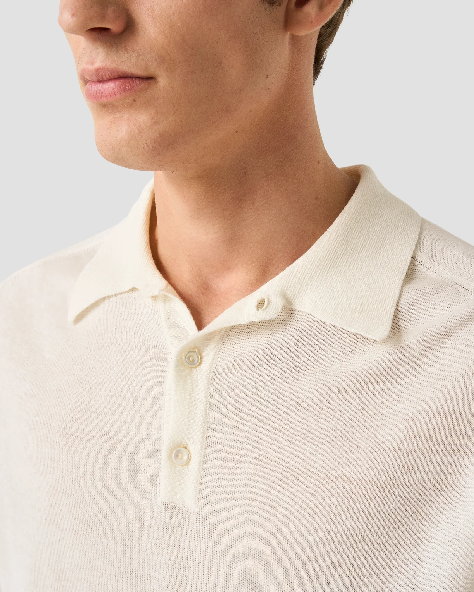 Eton - white cotton linen fine knit polo shirt