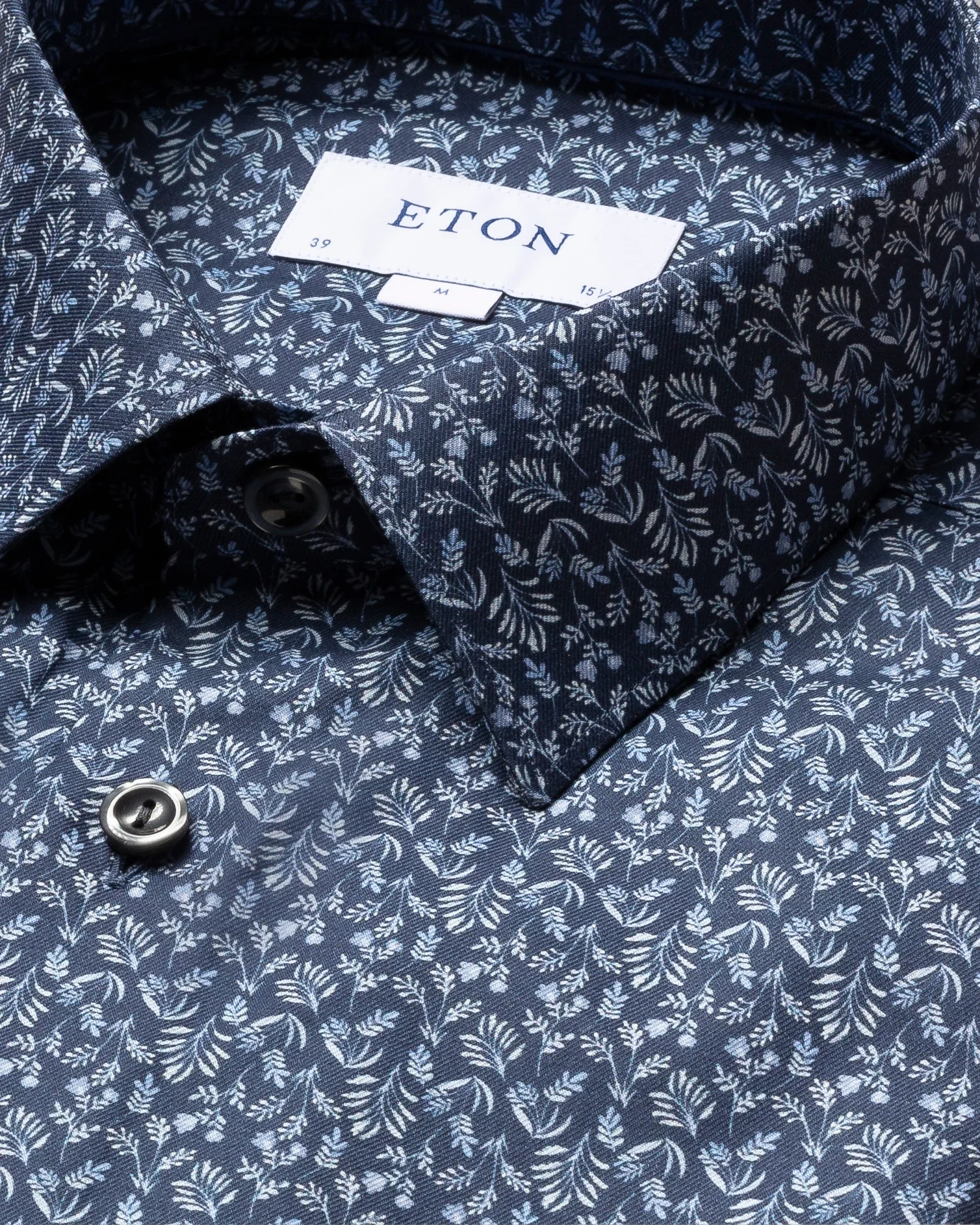 Eton - navy flannel floral print shirt pointed