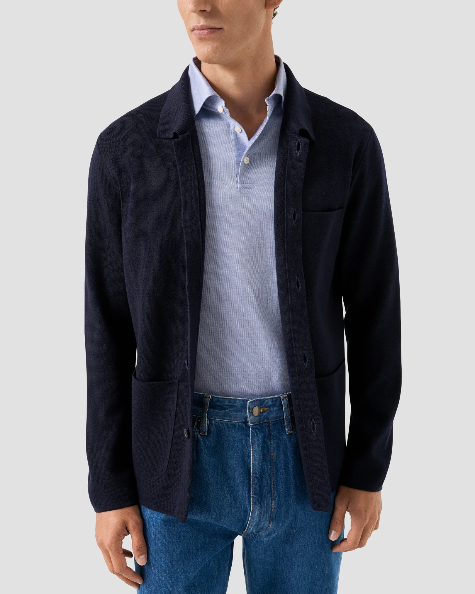 Eton - mid blue jaquard filo di scozia polo shirt