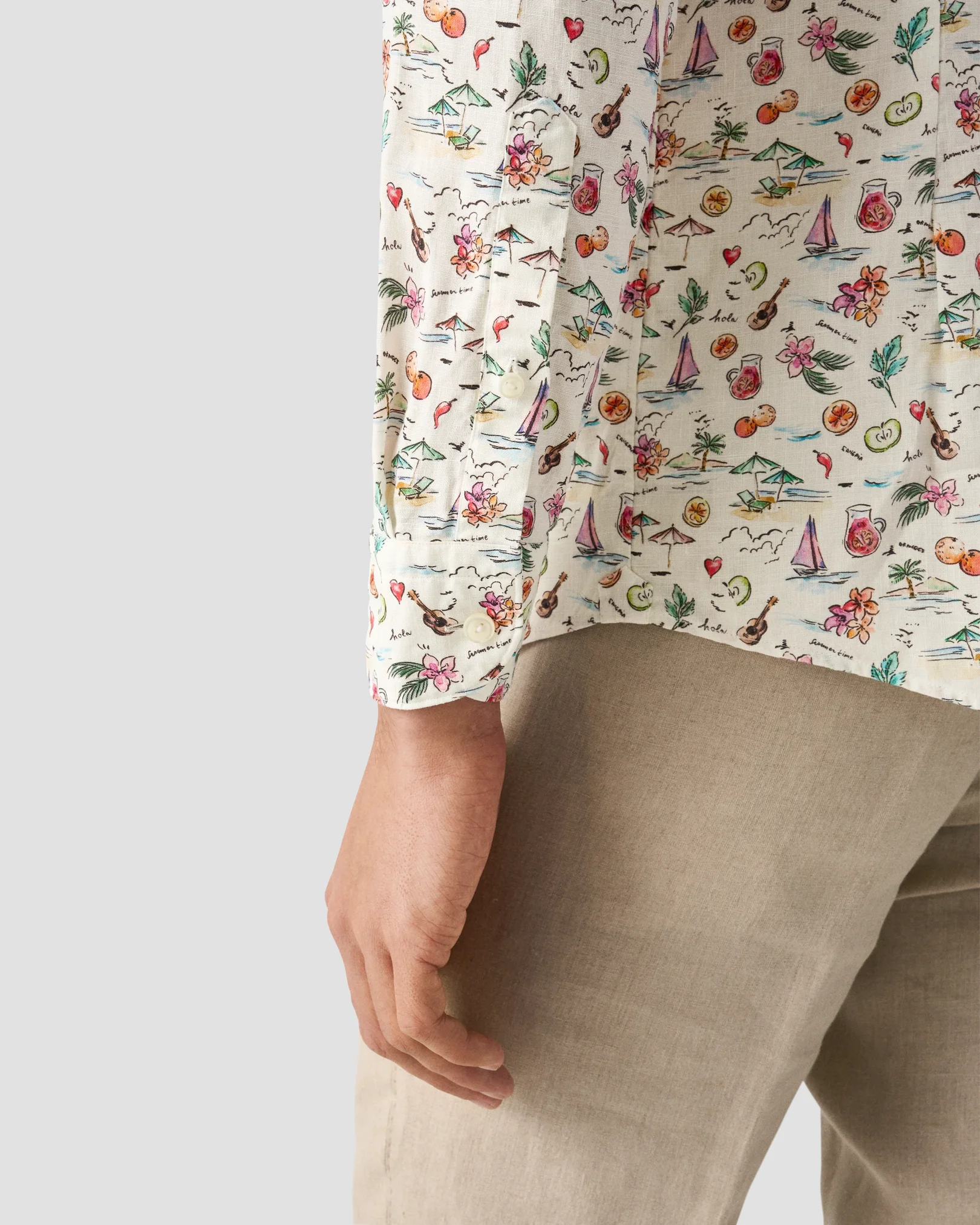 Eton - multi sangria printed linen shirt