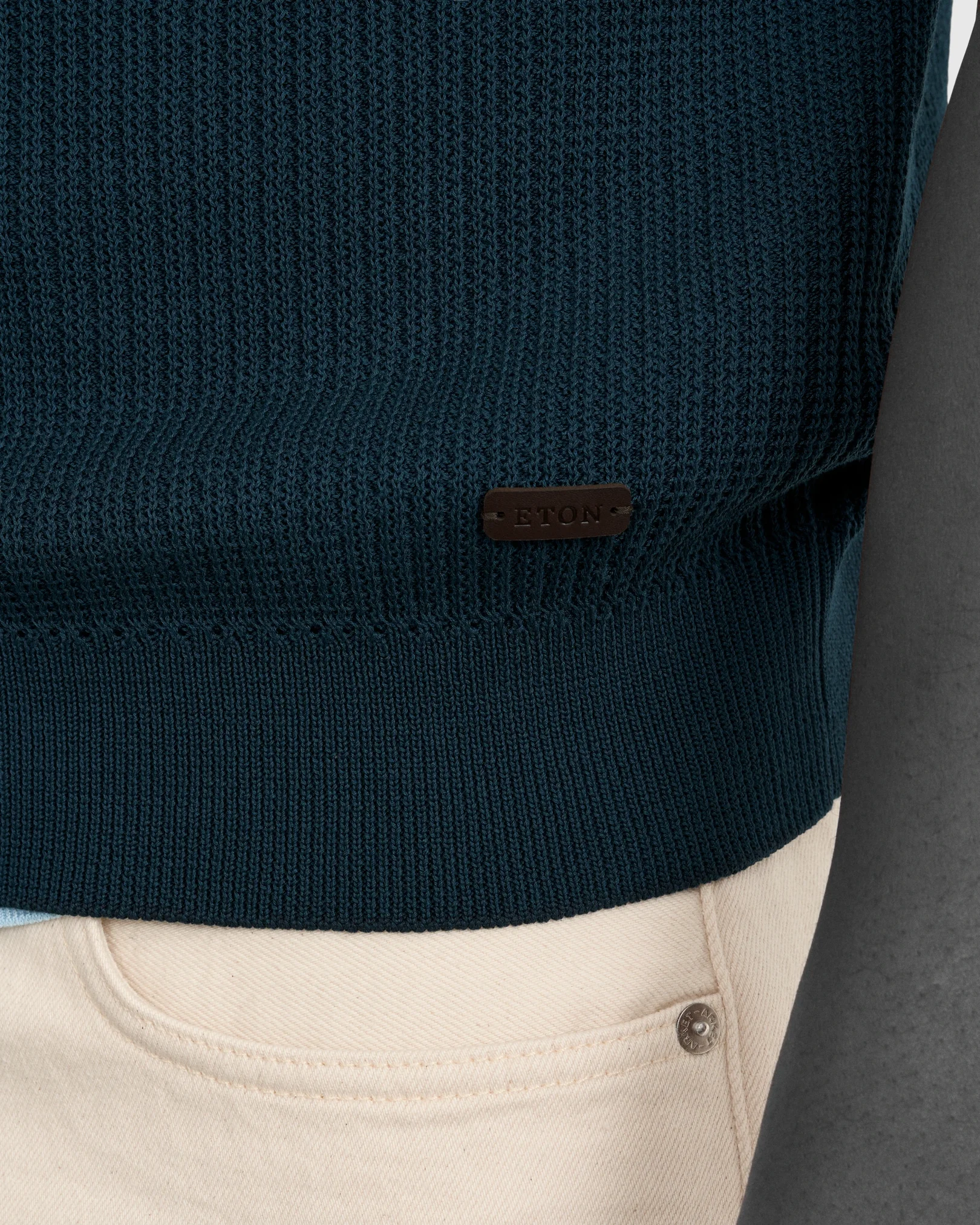 Eton - mid blue cotton structure knit vest