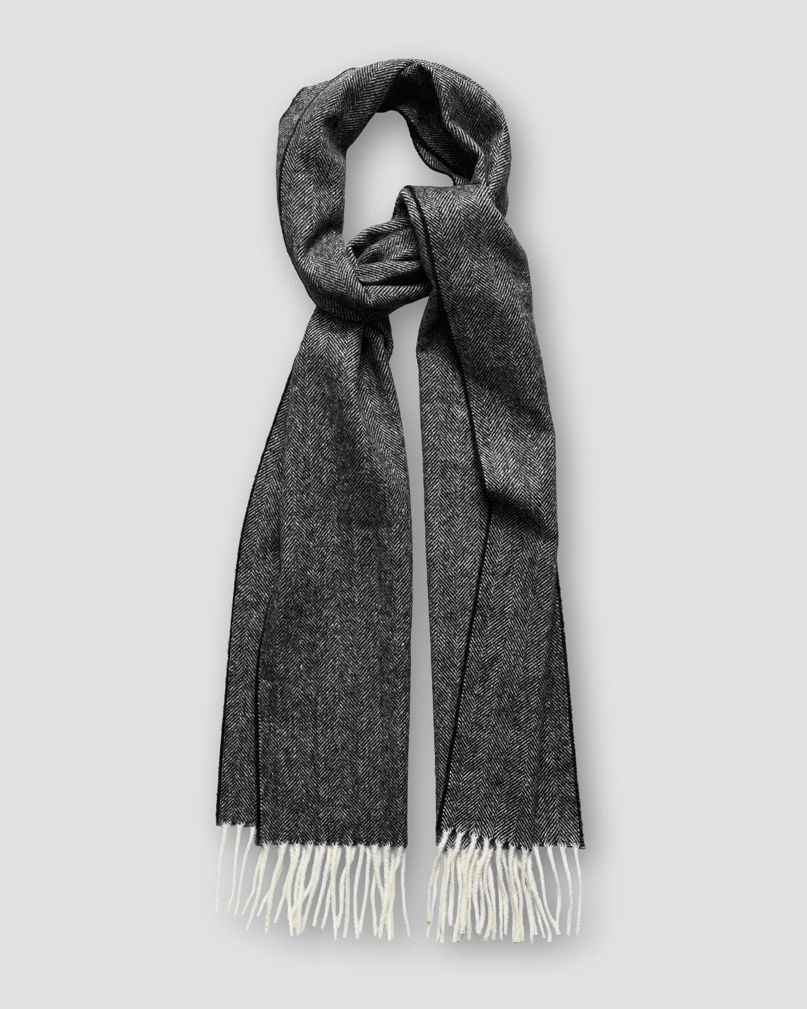 Eton - Black Herringbone Wool Scarf