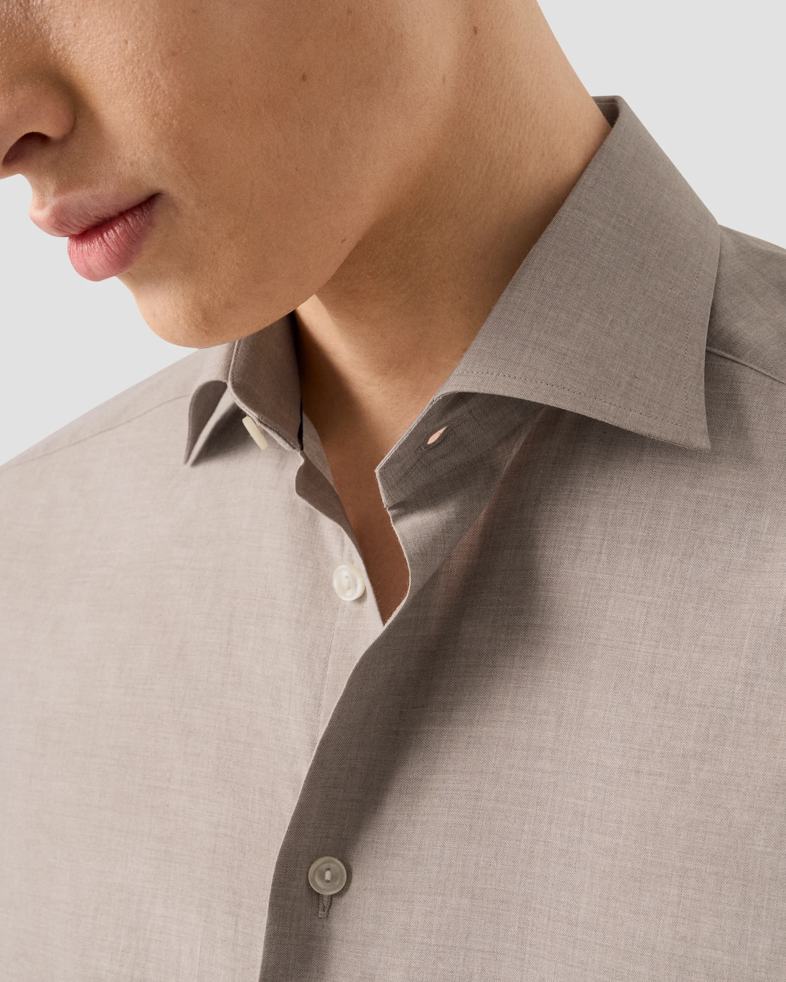 Eton - beige solid fine twill shirt