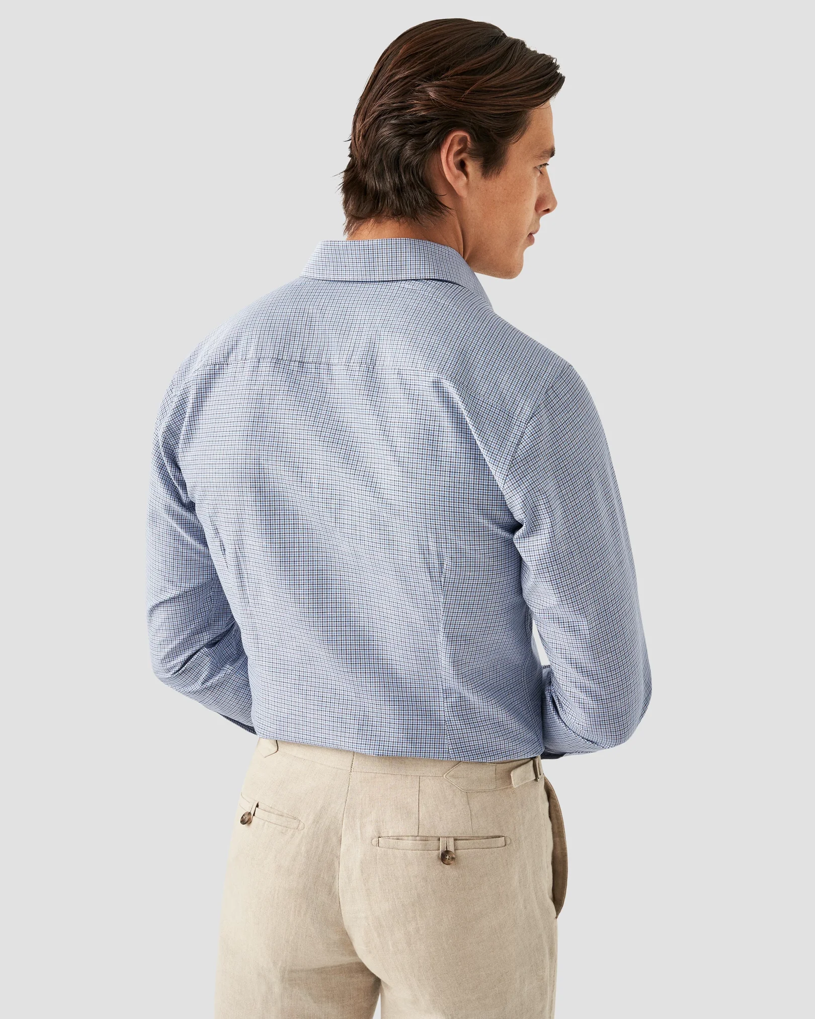 Navy Blue Button Down Cotton Linen Shirt –