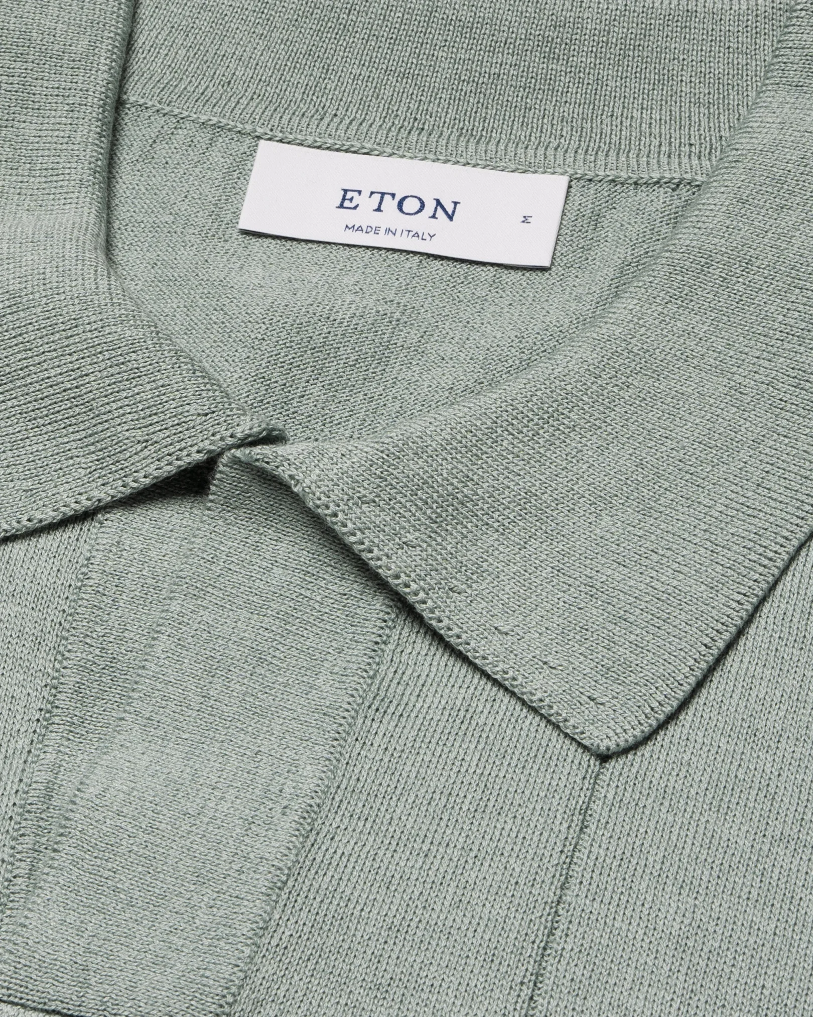 Eton - light green cotton and silk open collar fine knit polo shirt