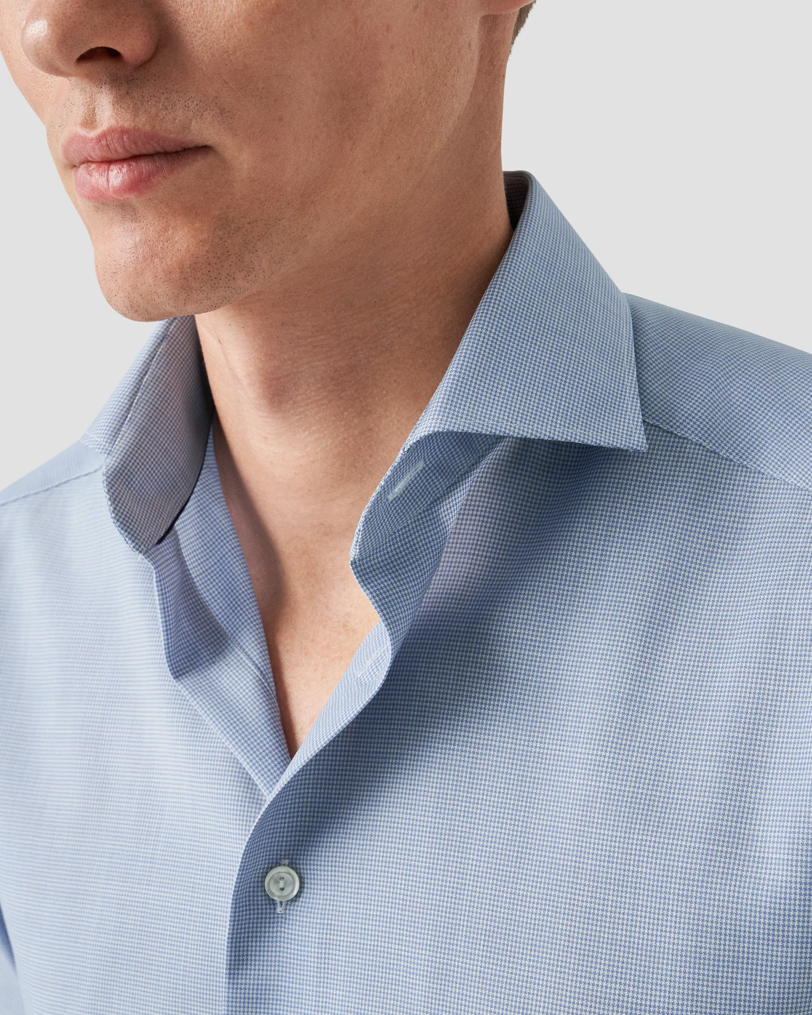 Light Blue Houndstooth Merino Wool Shirt - Eton