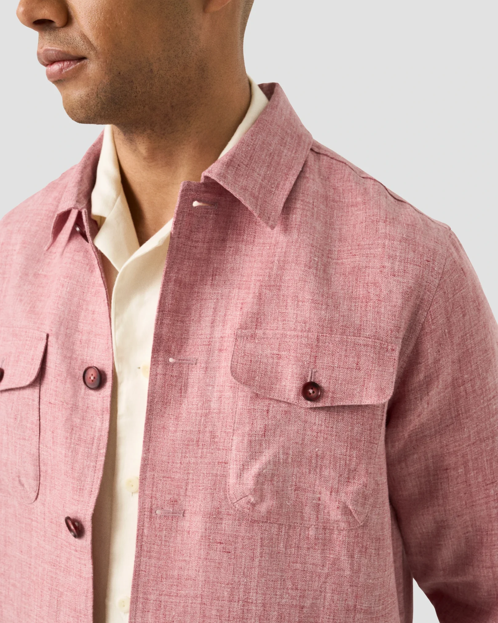 Eton - white solid linen twill resort shirt