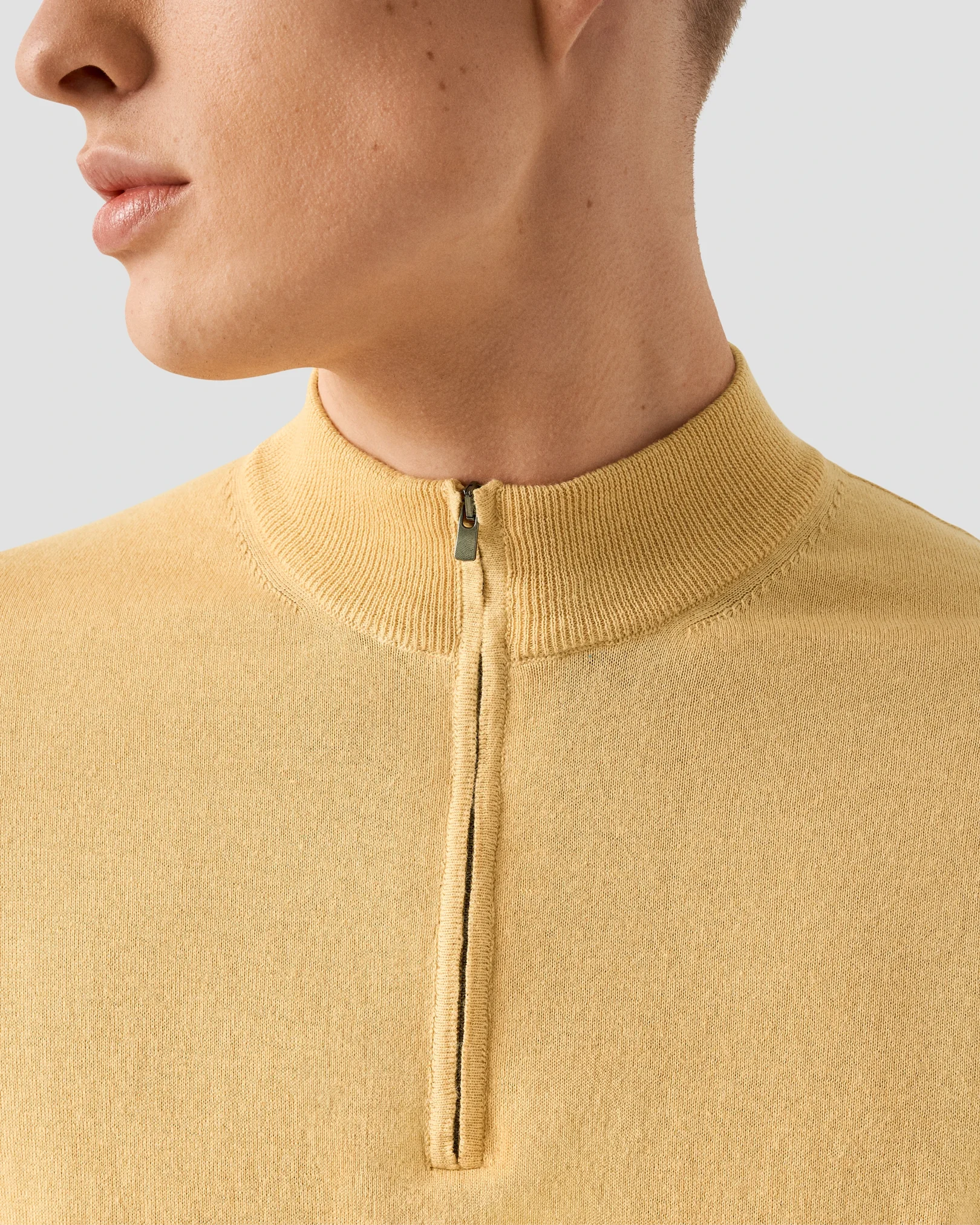 Eton - yellow cotton and cashmere quarter zip fine knit