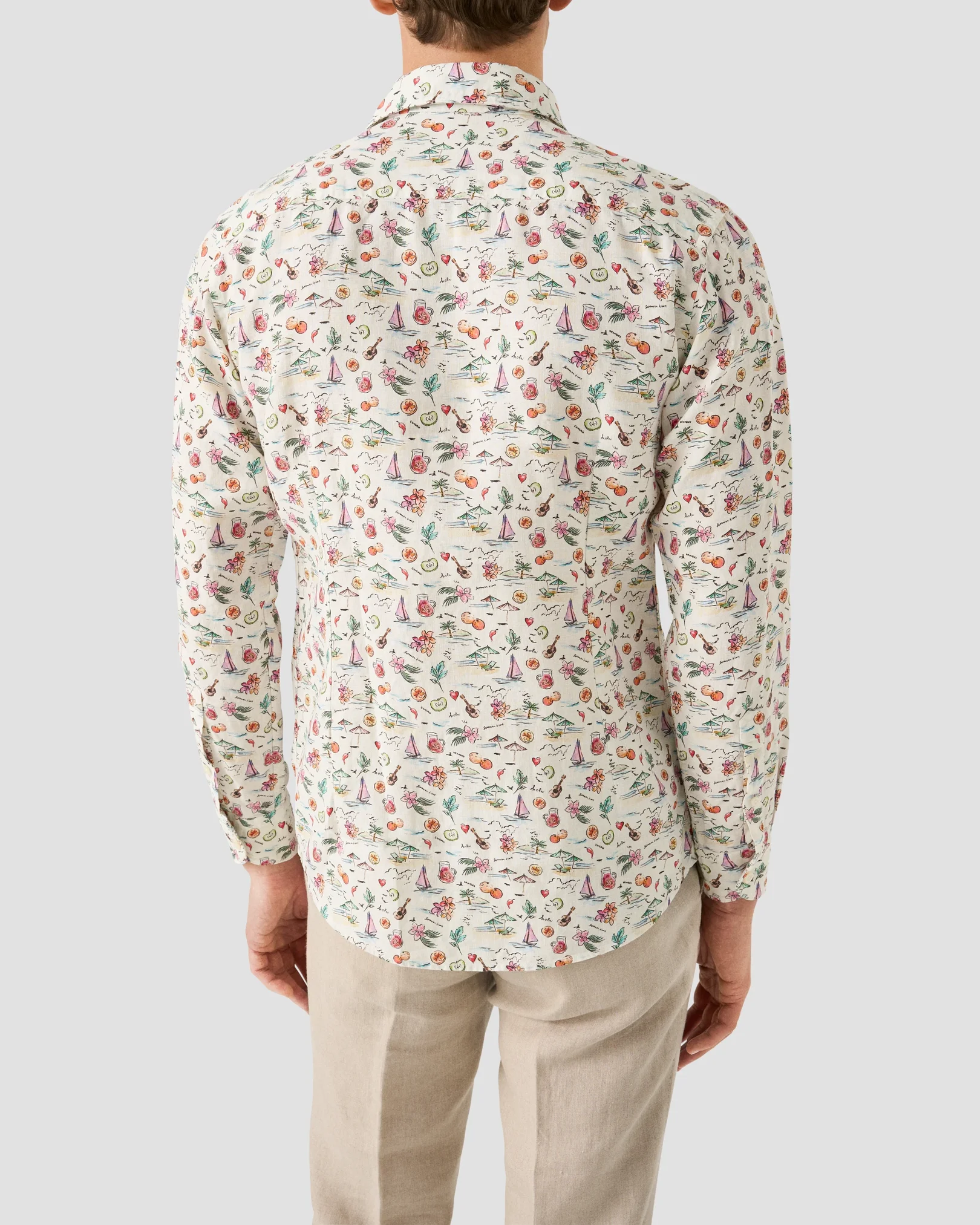Eton - multi sangria printed linen shirt