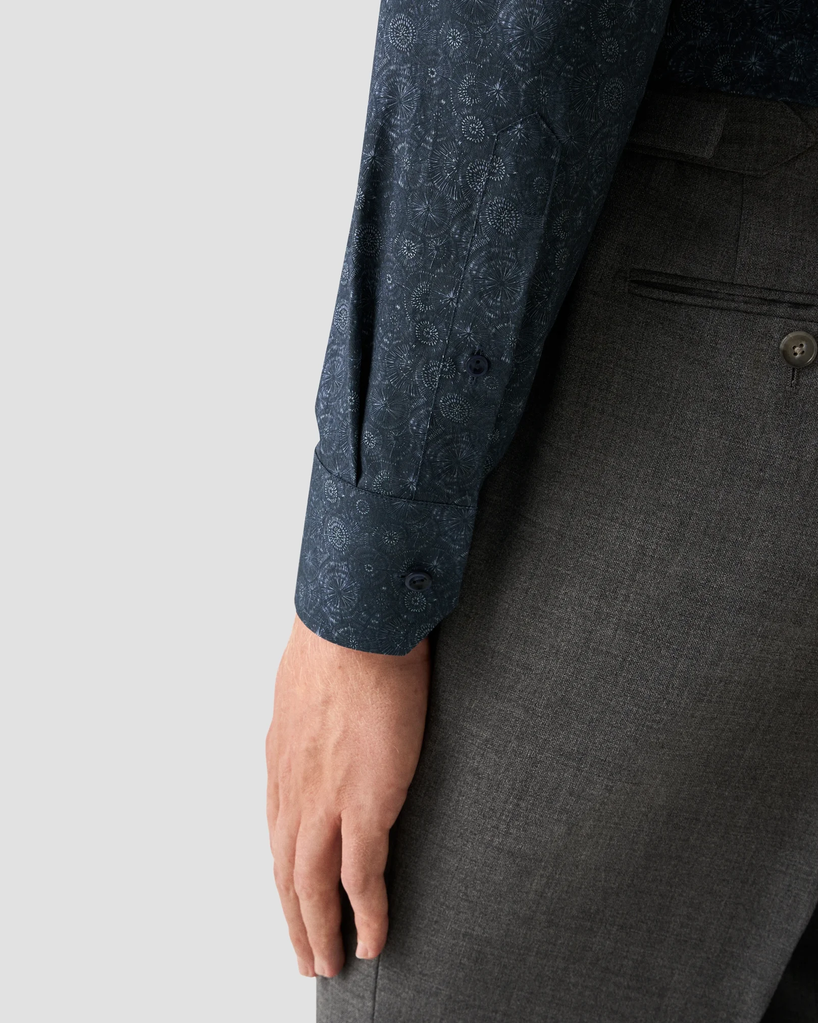 Eton - dark blue motif signature twill shirt cutaway