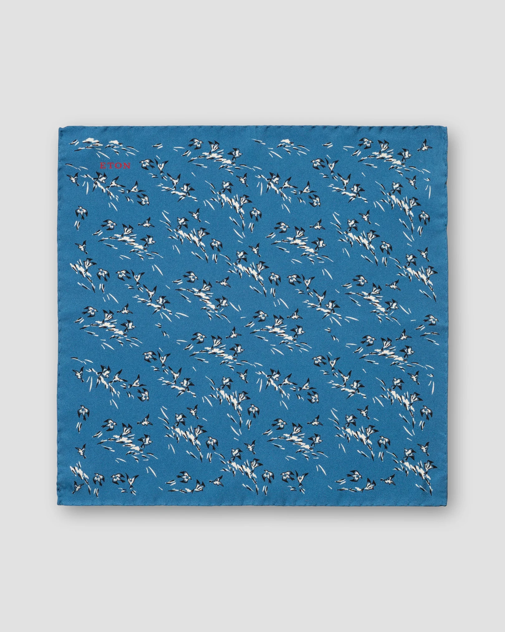 Eton - mid blue bird print silk pocket square