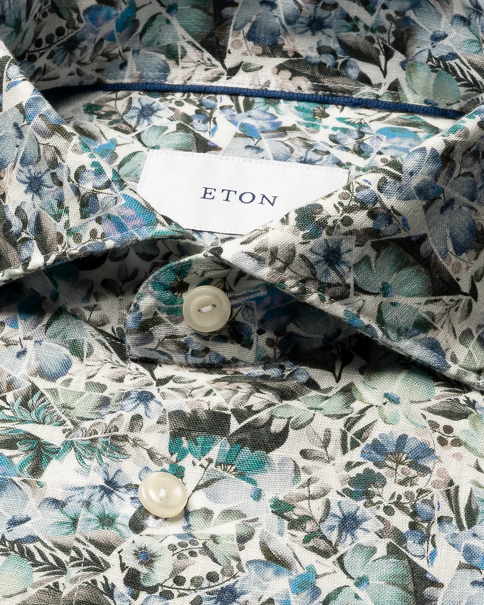Eton - light blue soft mosaic flower print linen shirt