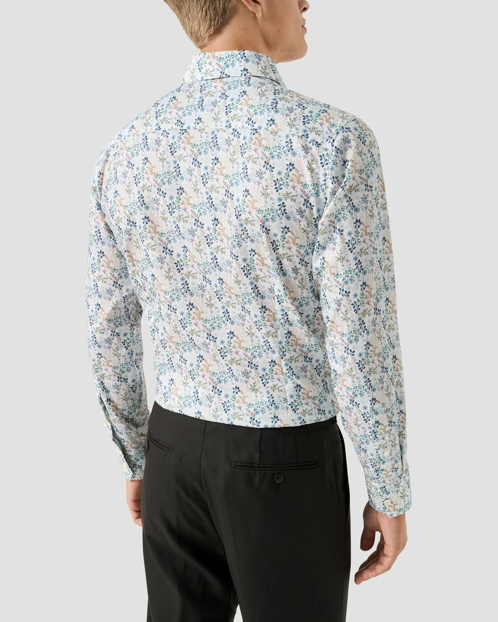 Eton - mid blue floral twill shirt