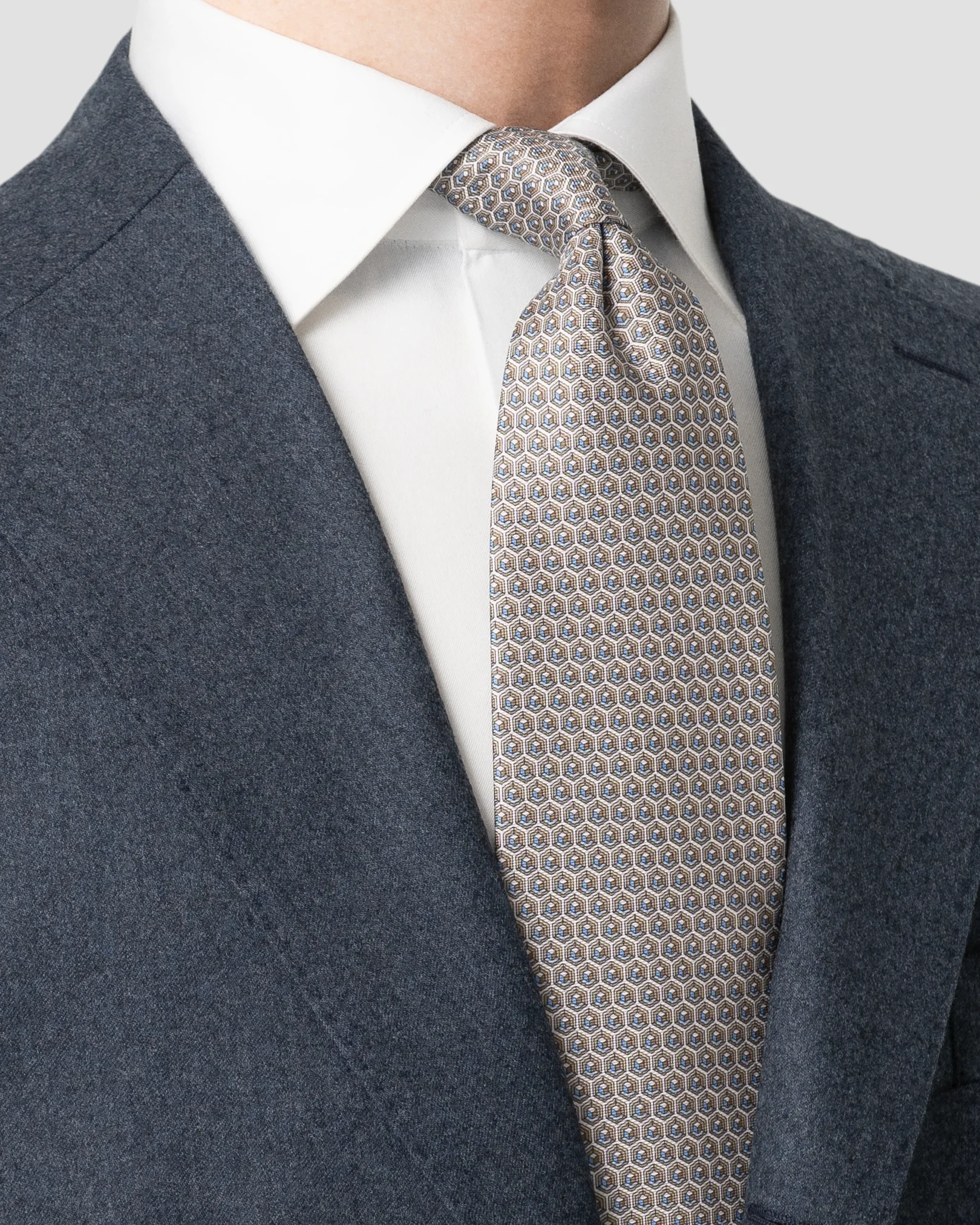 Eton - beige geometricl printed silk tie