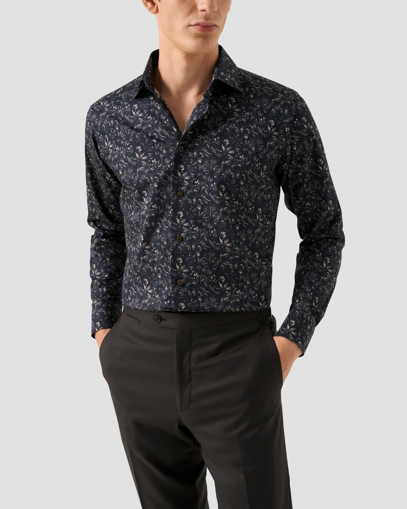 Eton - navy floral twill shirt