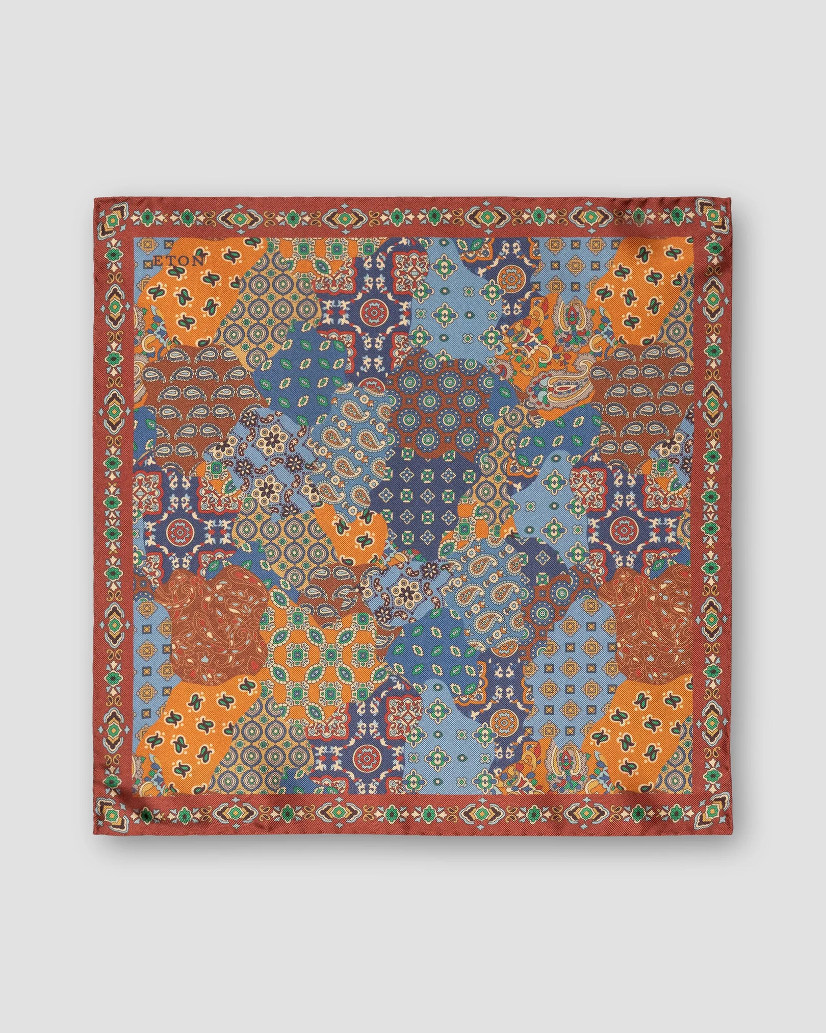 Eton - orange patchwork silk pocket square