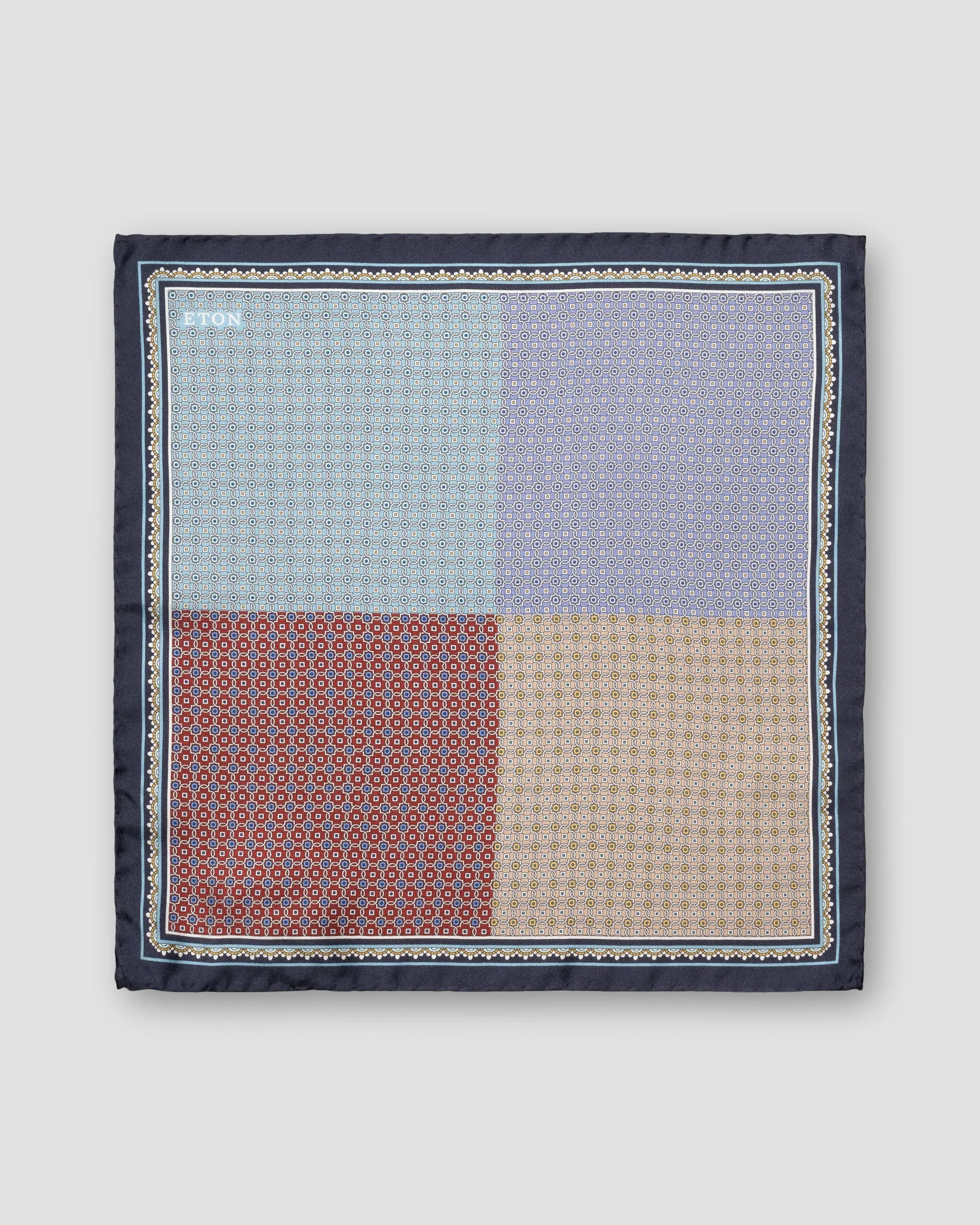 Eton - multi four sided medallion silk twill pocket square