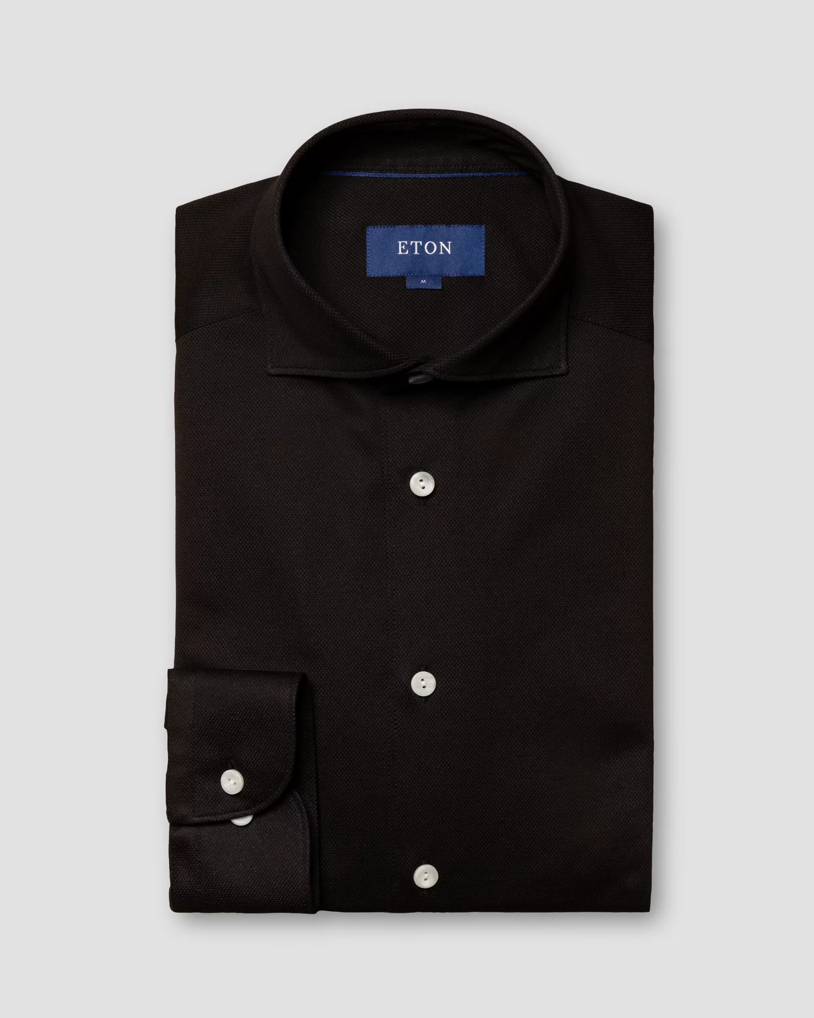 Black Piqué Shirt - Long Sleeve - Eton
