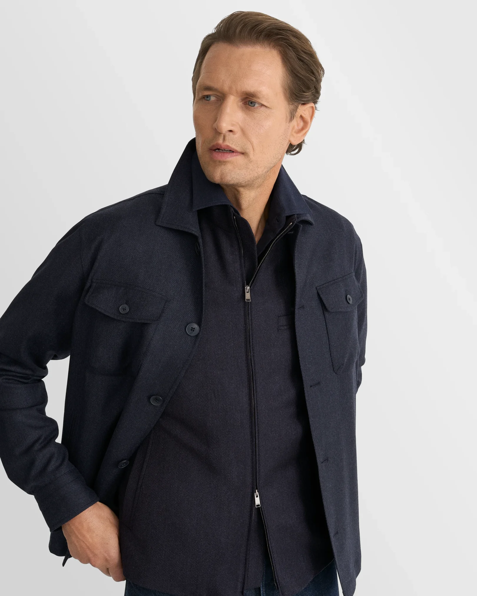 Eton - navy blue wool structure vest