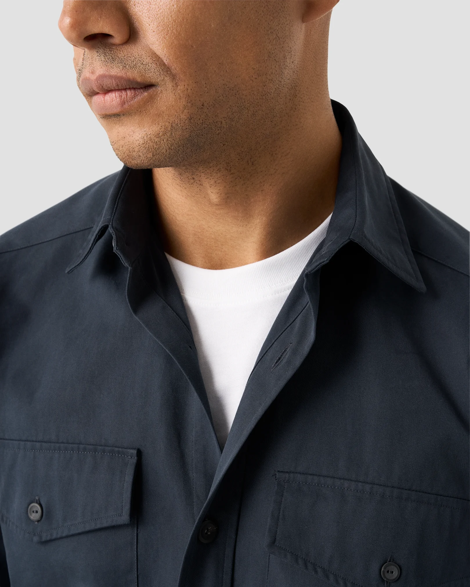 Eton - navy blue twill long pointed collar double rounded overshirt