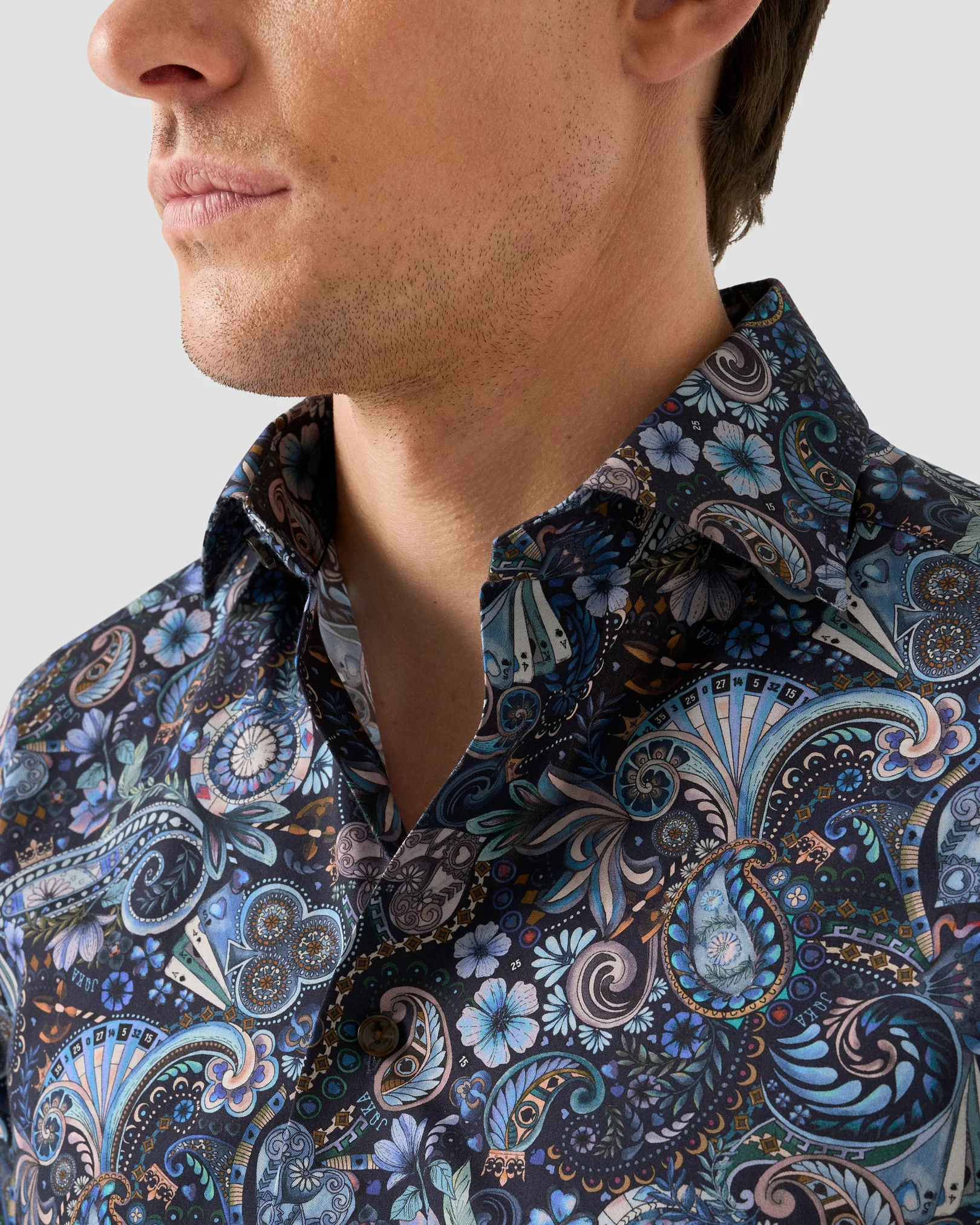 Eton - navy blue twill casino printed shirt