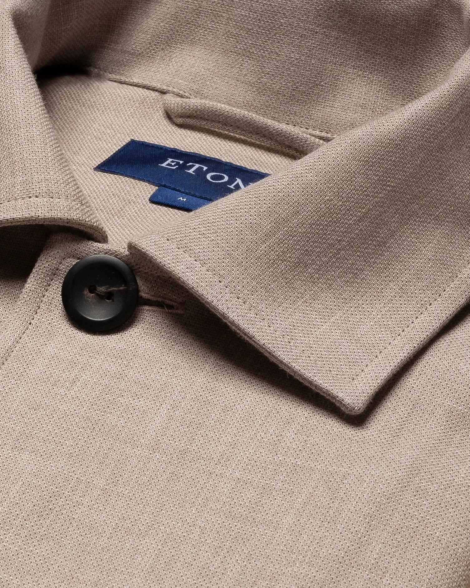 Eton - brown two face twill overshirt organic cotton collar with no collarstand double round with piping regular