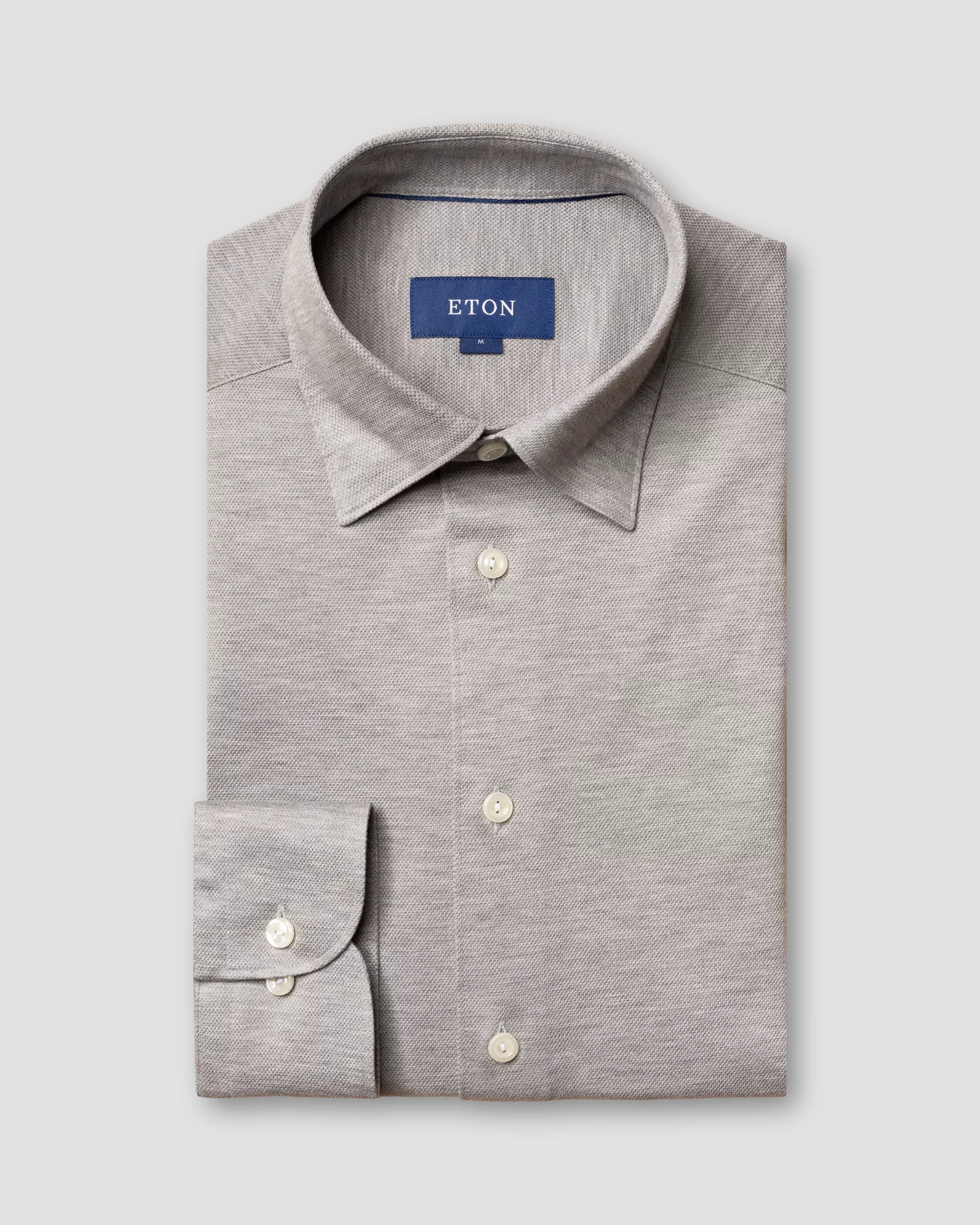 Eton - light grey pique shirt long sleeved button under