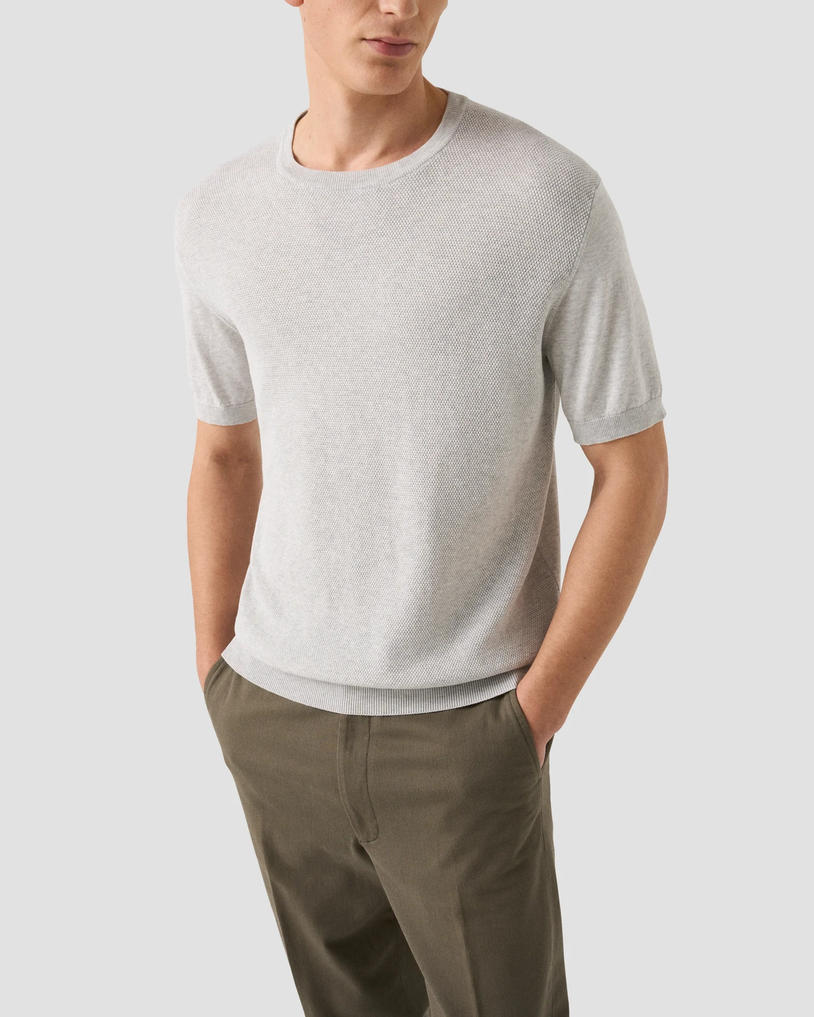 Eton - off white structured crew neck knitted t shirt