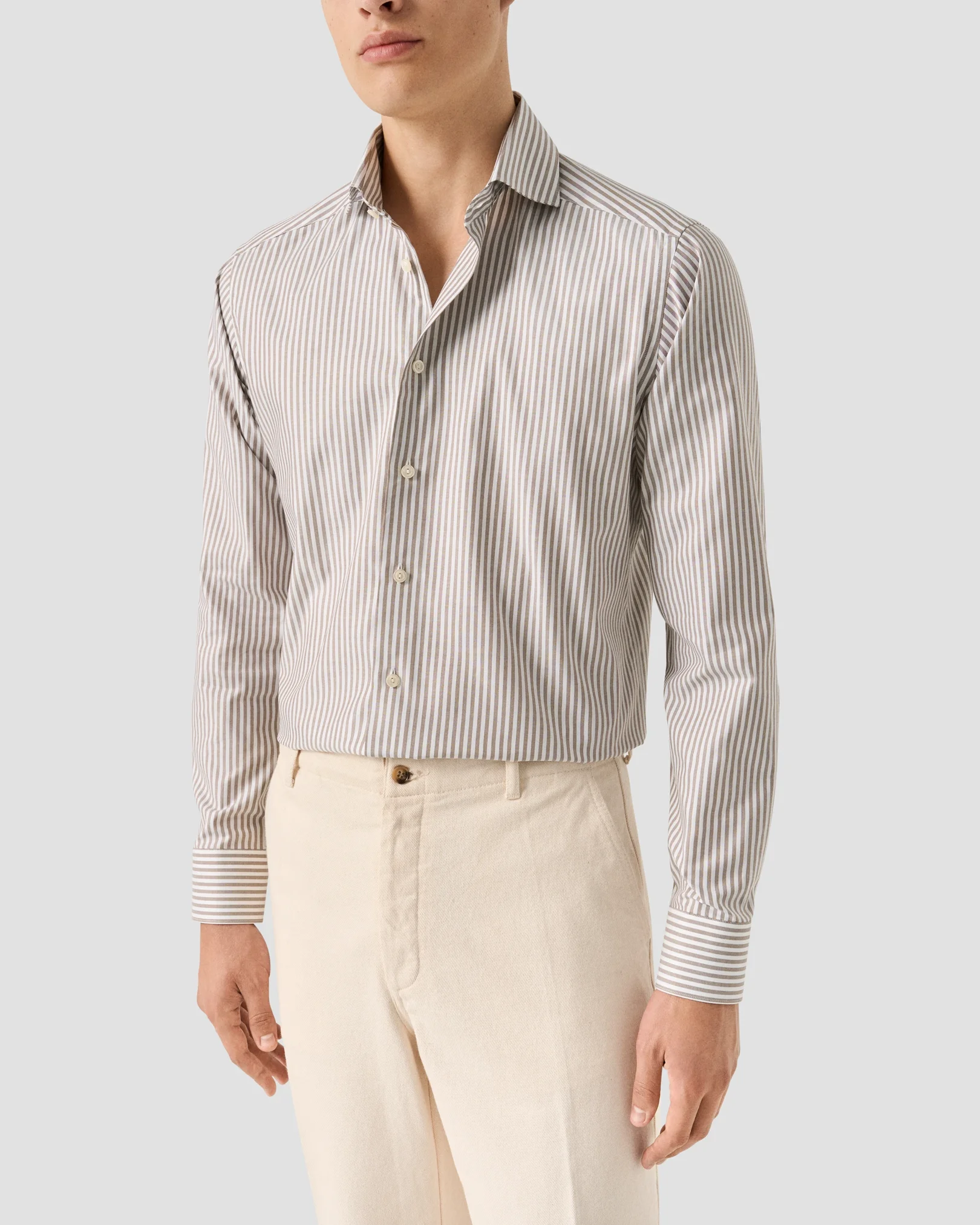 Eton - beige striped signature oxford shirt wide spread rounded