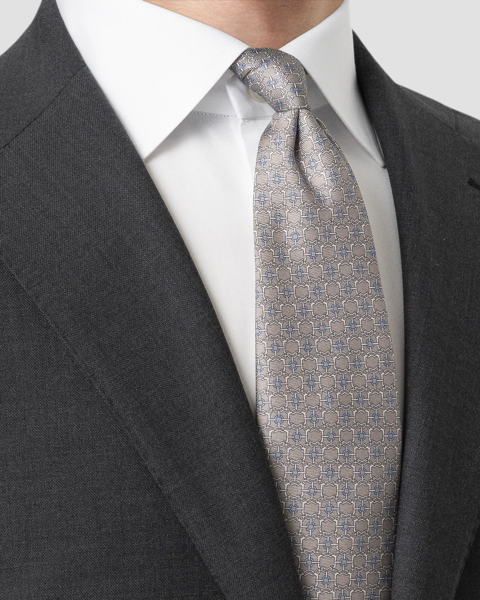 Eton - beige chain print silk tie 258