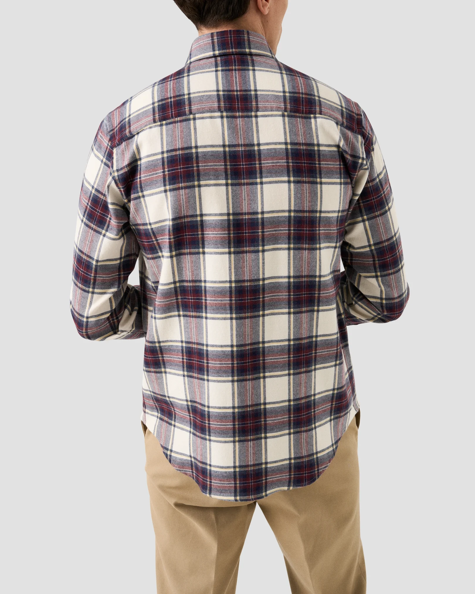 Eton - plaid check flannel shirt navy blue plaid check flannel shirt