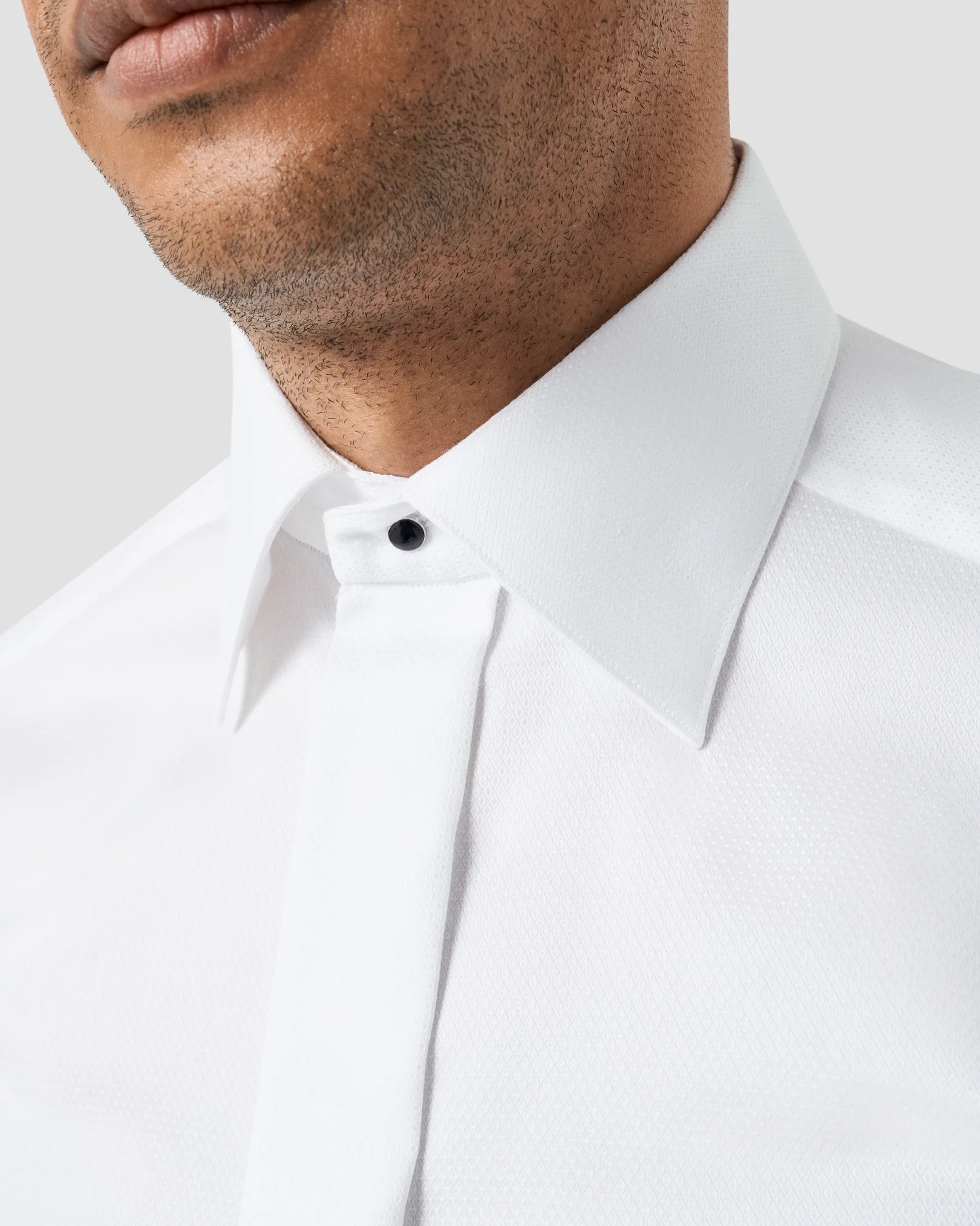 Eton - white fly front evening dobby shirt