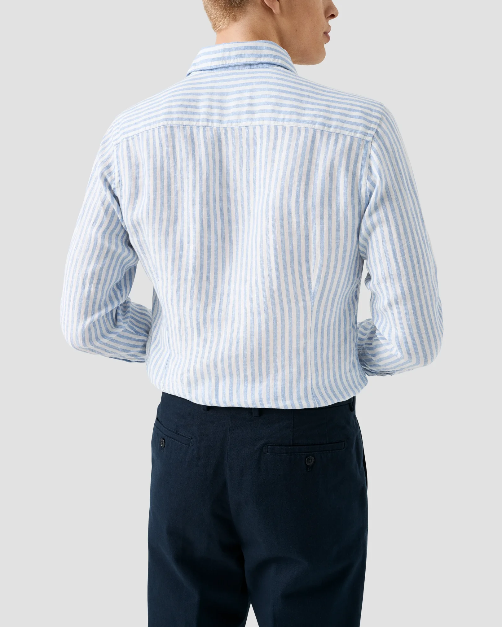 Eton - light blue striped linen twill shirt