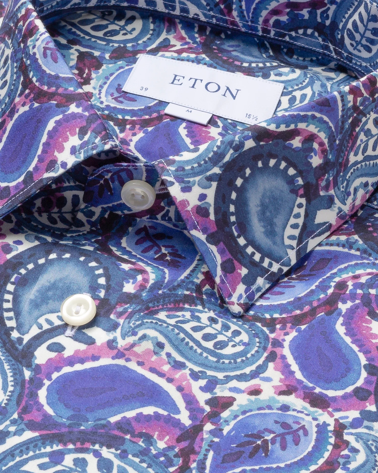 Eton - blue painted paisley shirt pointed