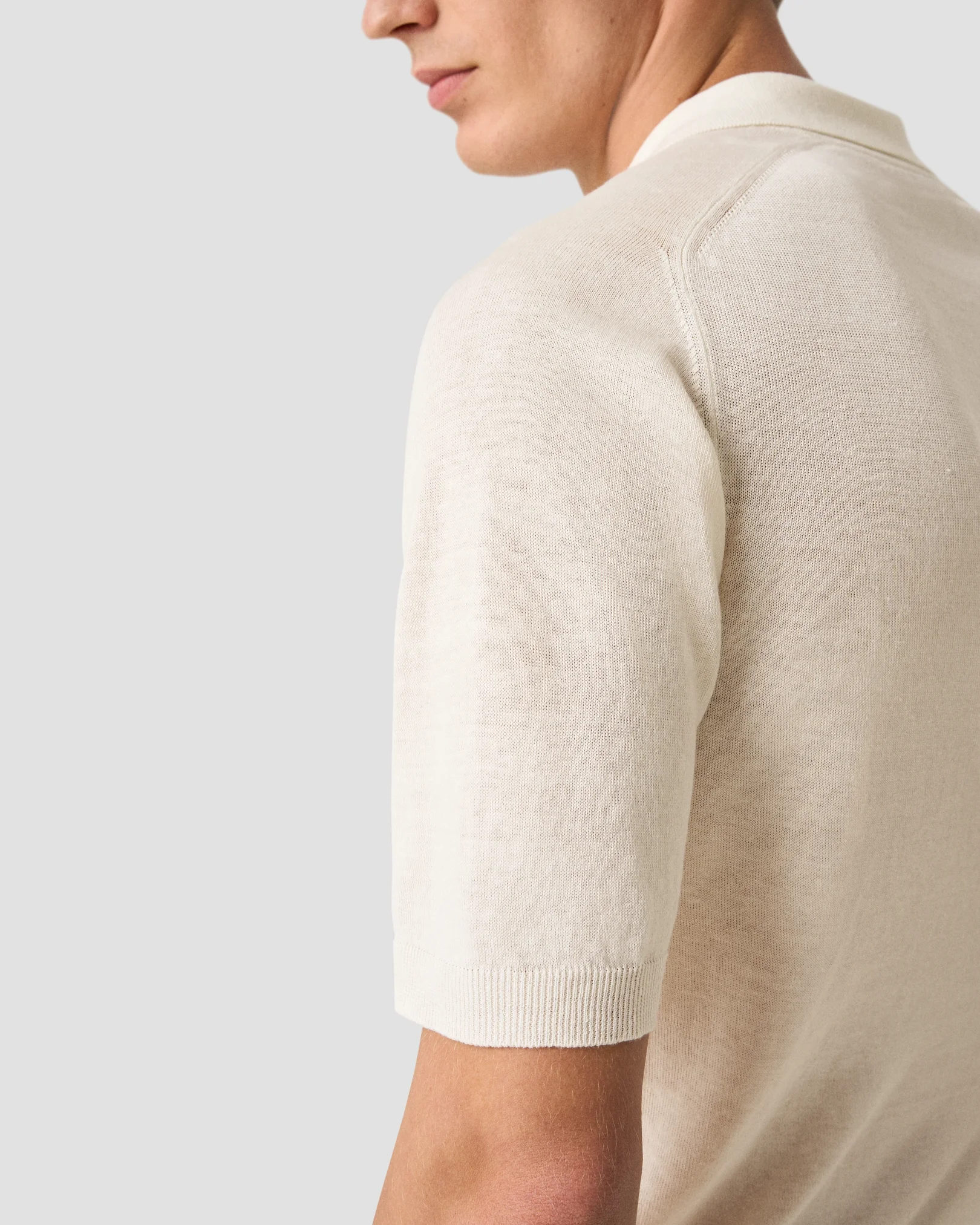 Eton - white cotton linen fine knit polo shirt