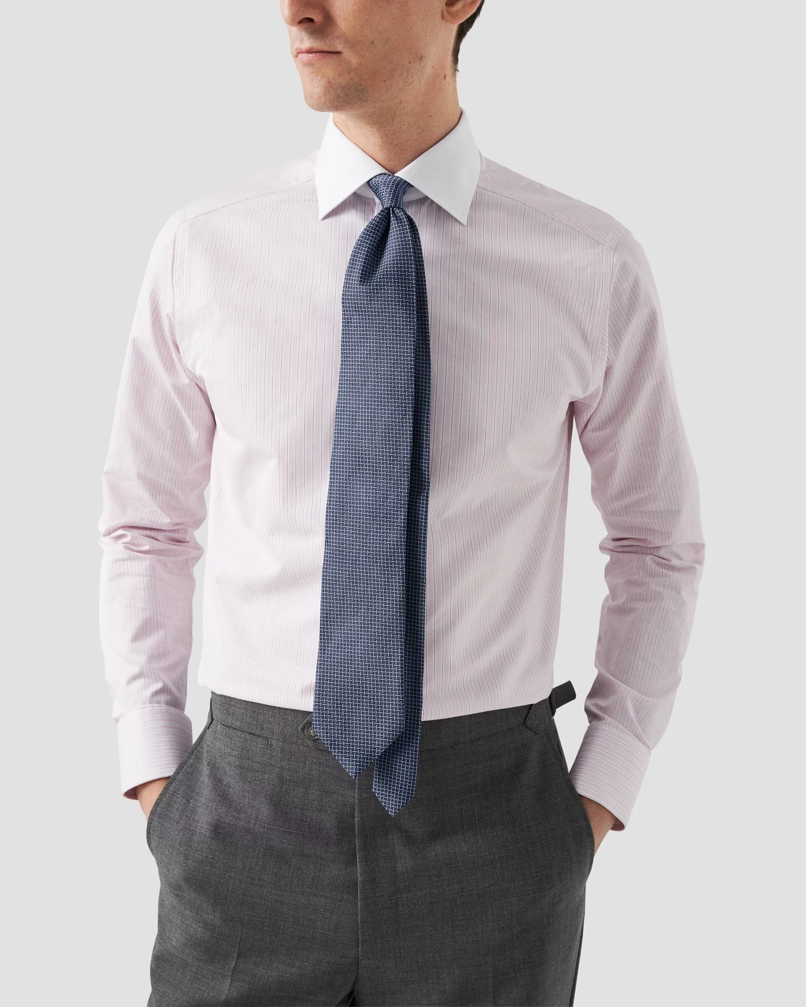 Eton - Pink Striped White Collar Signature Twill Shirt