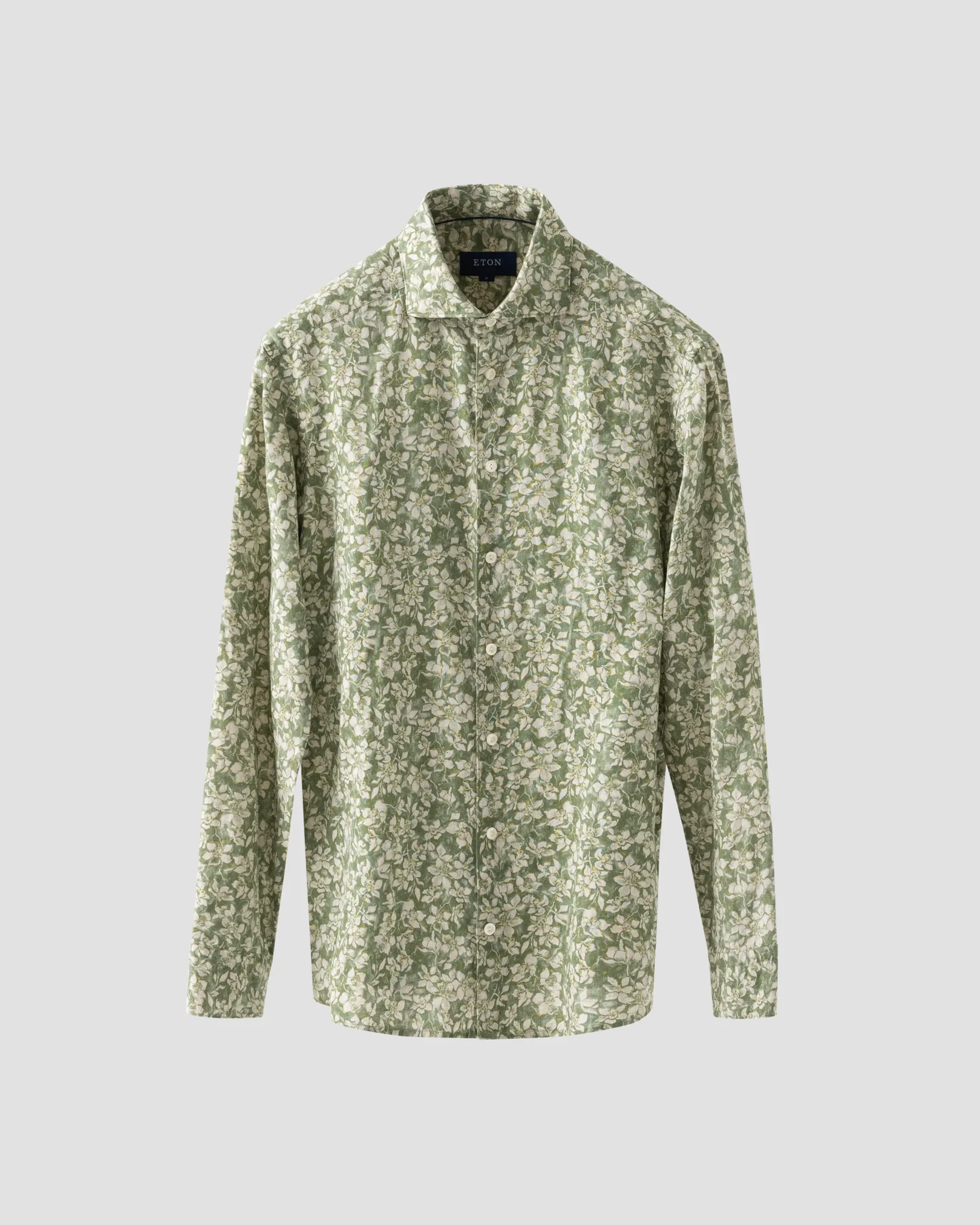 Grön, blommönstrad linneskjorta