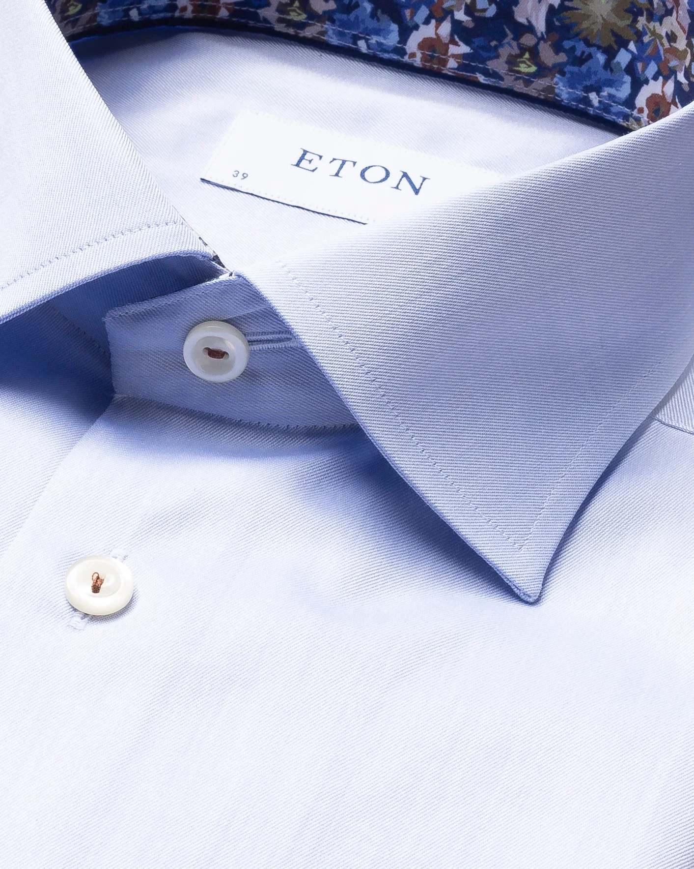 Eton - light blue twill shirt blue floral details